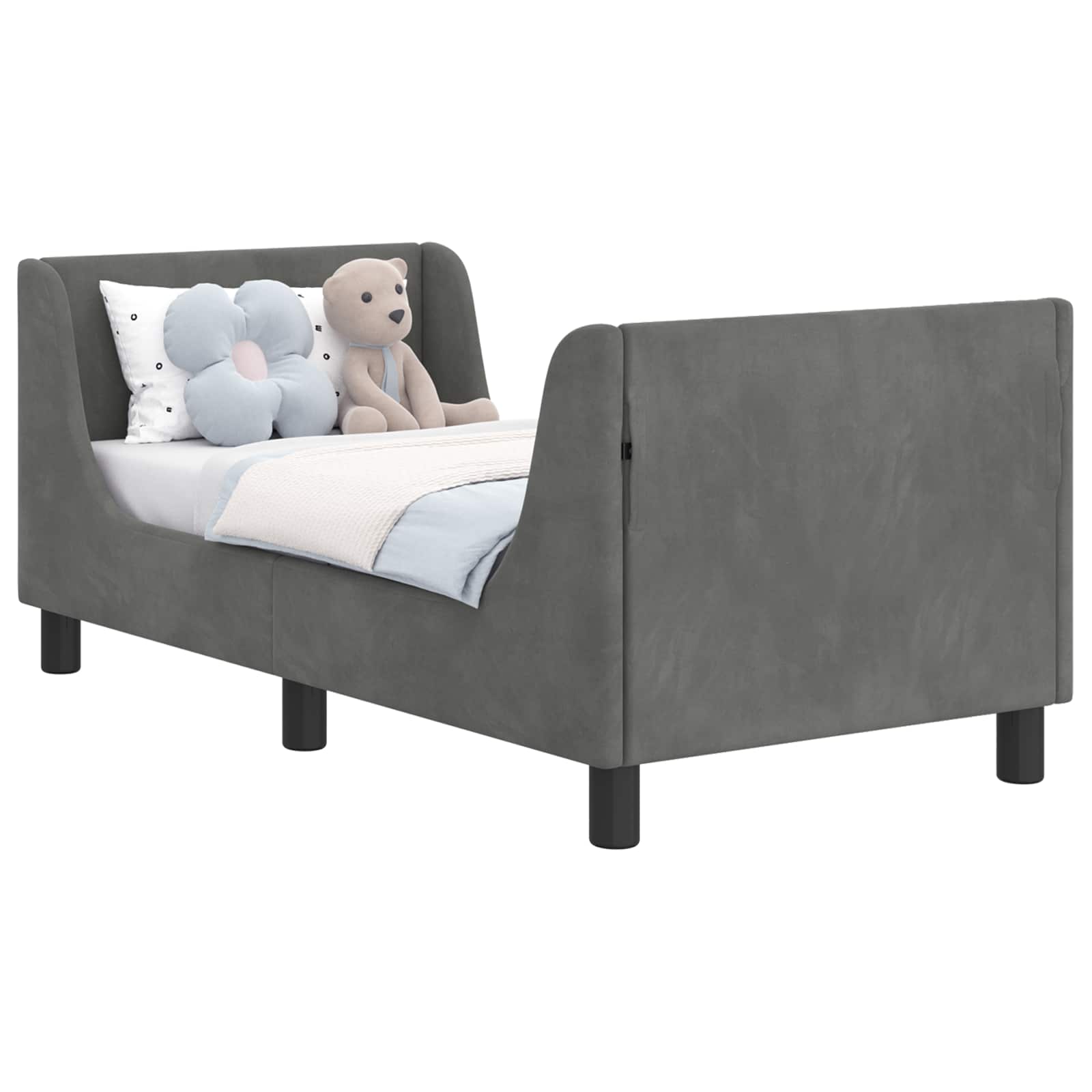 Kinderbettgestell mit Kopfteil Dunkelgrau 70 x 140 cm Samt