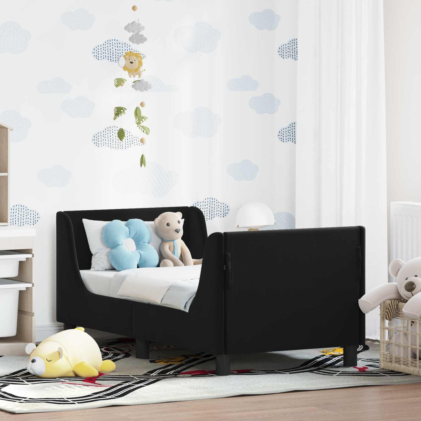 Kinderbettgestell mit Kopfteil Schwarz 70 x 140 cm Samt