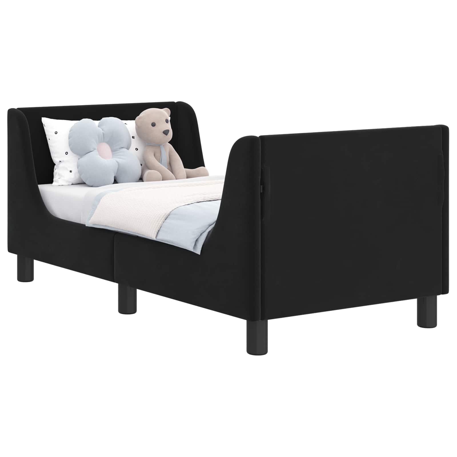 Kinderbettgestell mit Kopfteil Schwarz 70 x 140 cm Samt