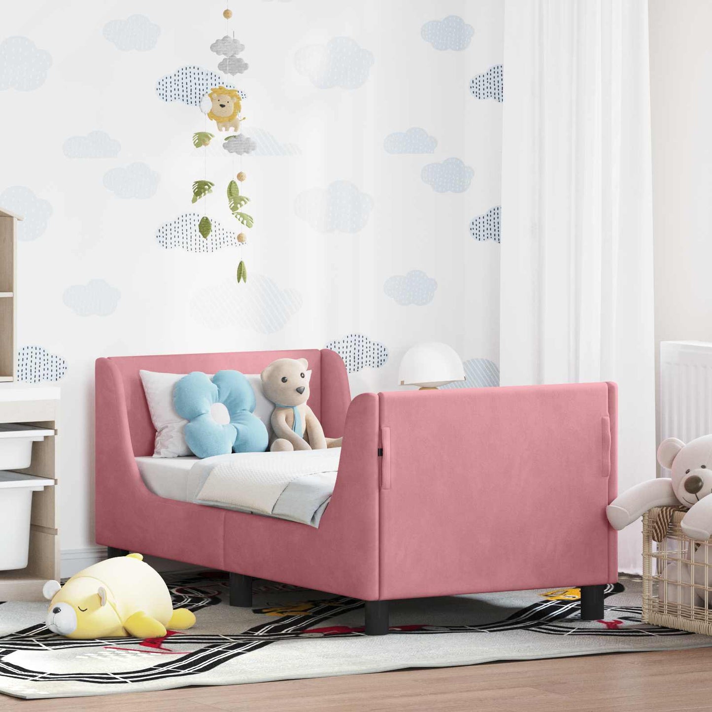 Kinderbettgestell mit Kopfteil Rosa 70 x 140 cm Samt