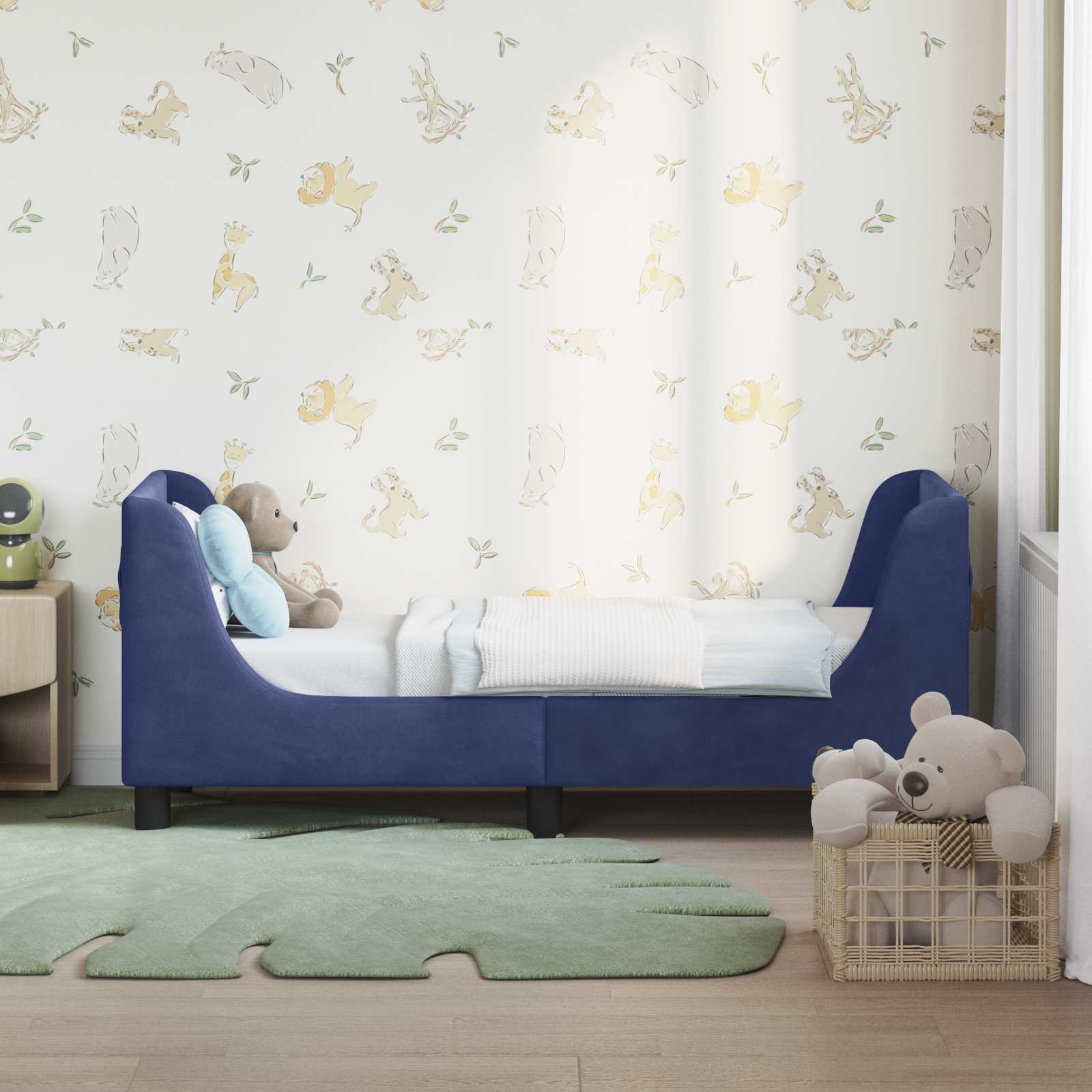 Kinderbettgestell mit Kopfteil Polizeiblau 70 x 140 cm Samt