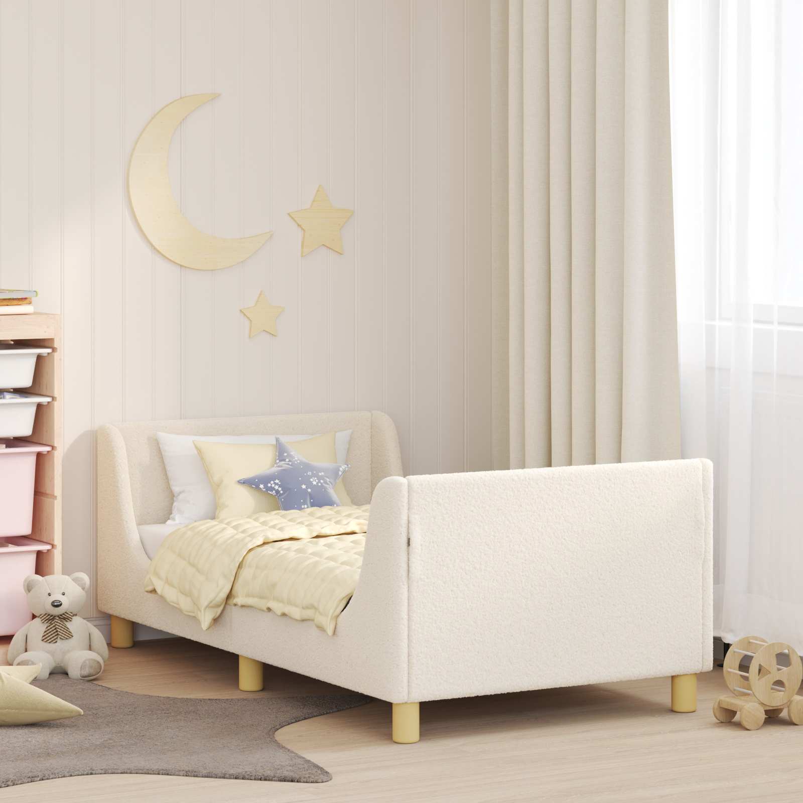 Kinderbettgestell mit Kopfteil Creme 80 x 160 cm Bouclé