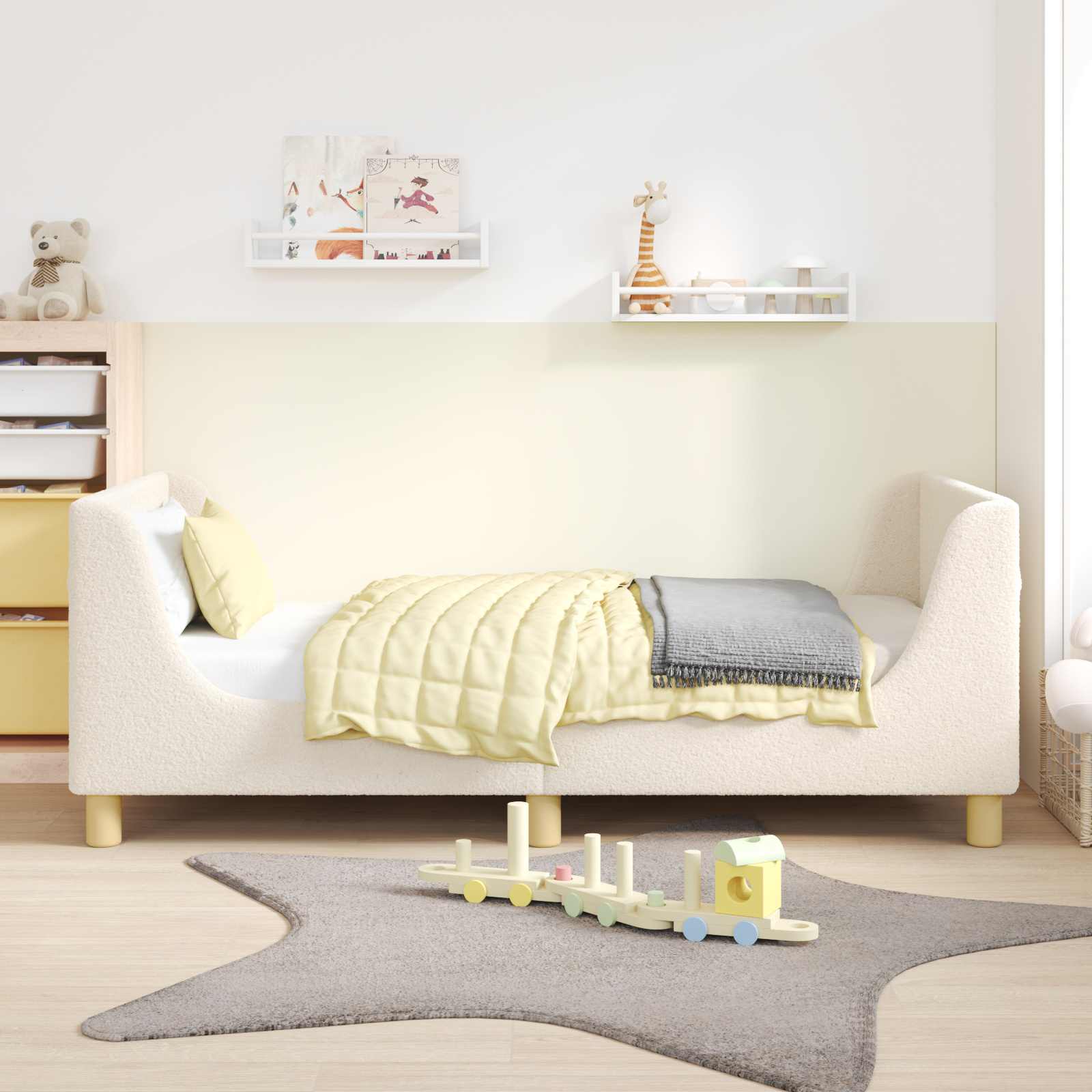 Kinderbettgestell mit Kopfteil Creme 80 x 160 cm Bouclé