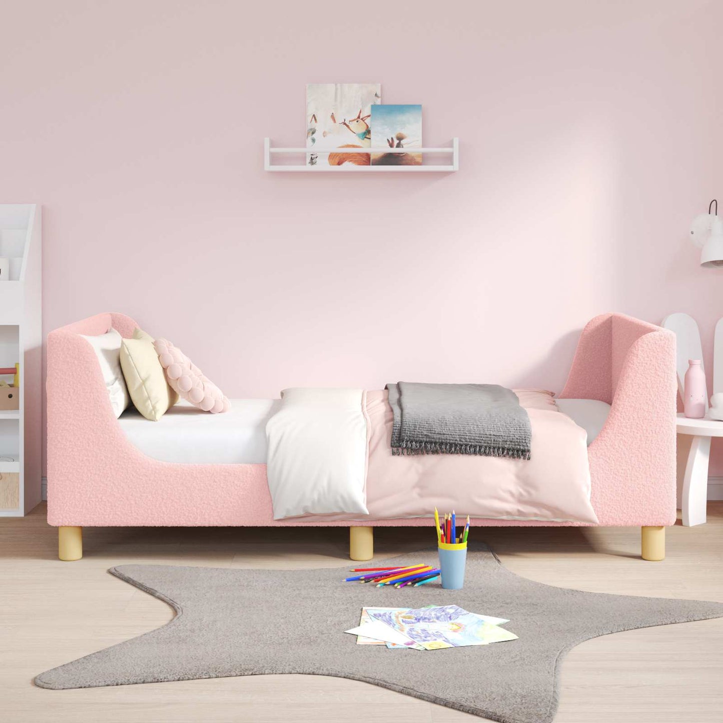 Kinderbettgestell mit Kopfteil Rosa 80 x 160 cm Bouclé