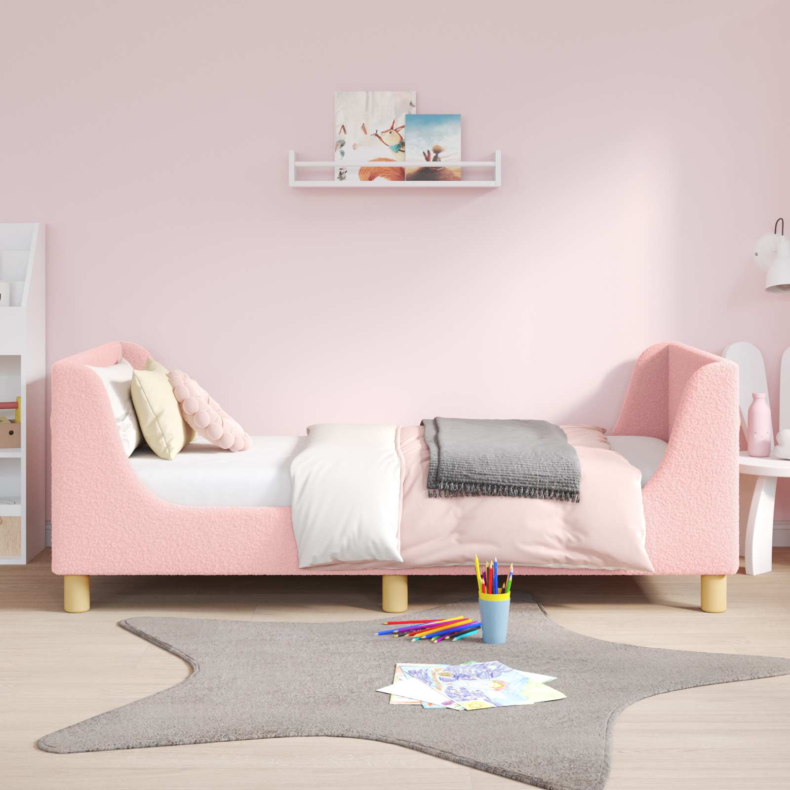 Kinderbettgestell mit Kopfteil Rosa 80 x 160 cm Bouclé