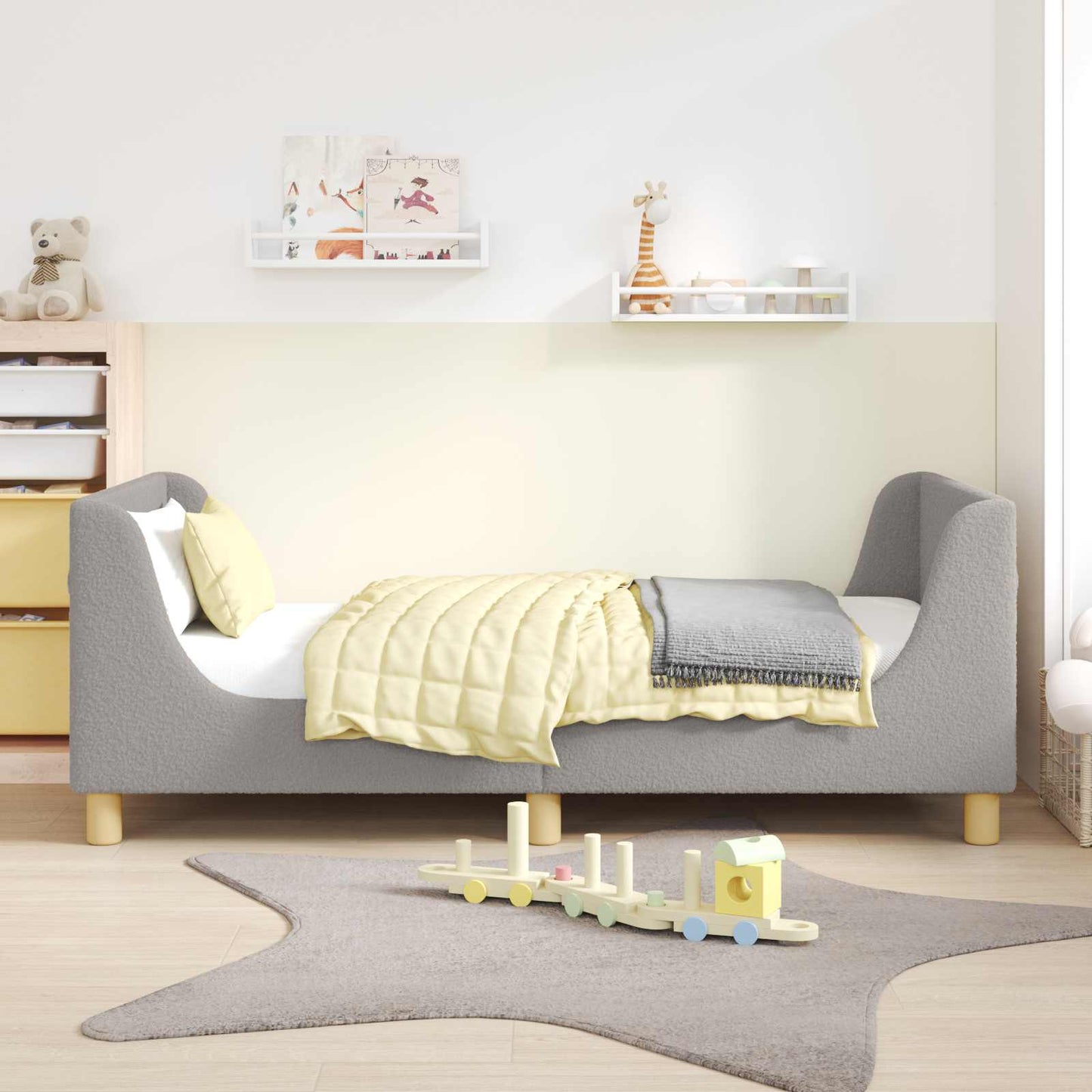 Kinderbettgestell mit Kopfteil Hellgrau 80x160 cm Bouclé