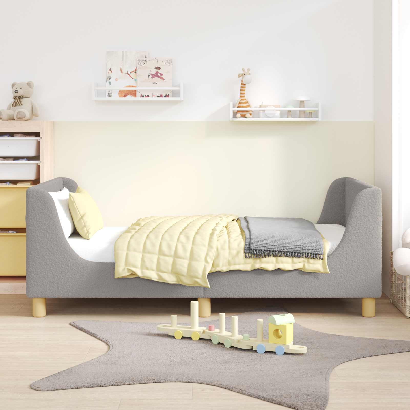 Kinderbettgestell mit Kopfteil Hellgrau 80x160 cm Bouclé