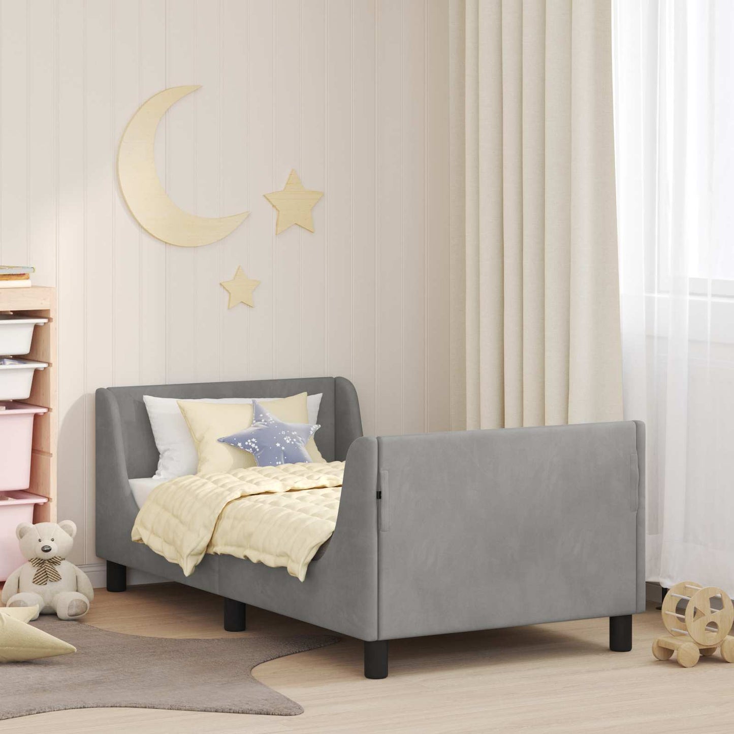 Kinderbettgestell mit Kopfteil Hellgrau 80 x 160 cm Samt