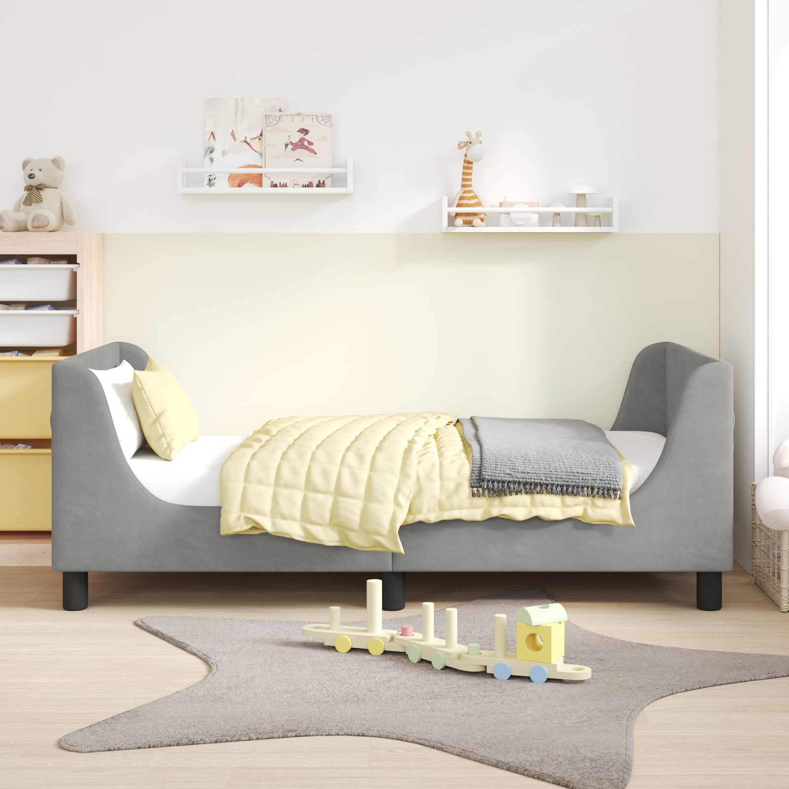 Kinderbettgestell mit Kopfteil Hellgrau 80 x 160 cm Samt