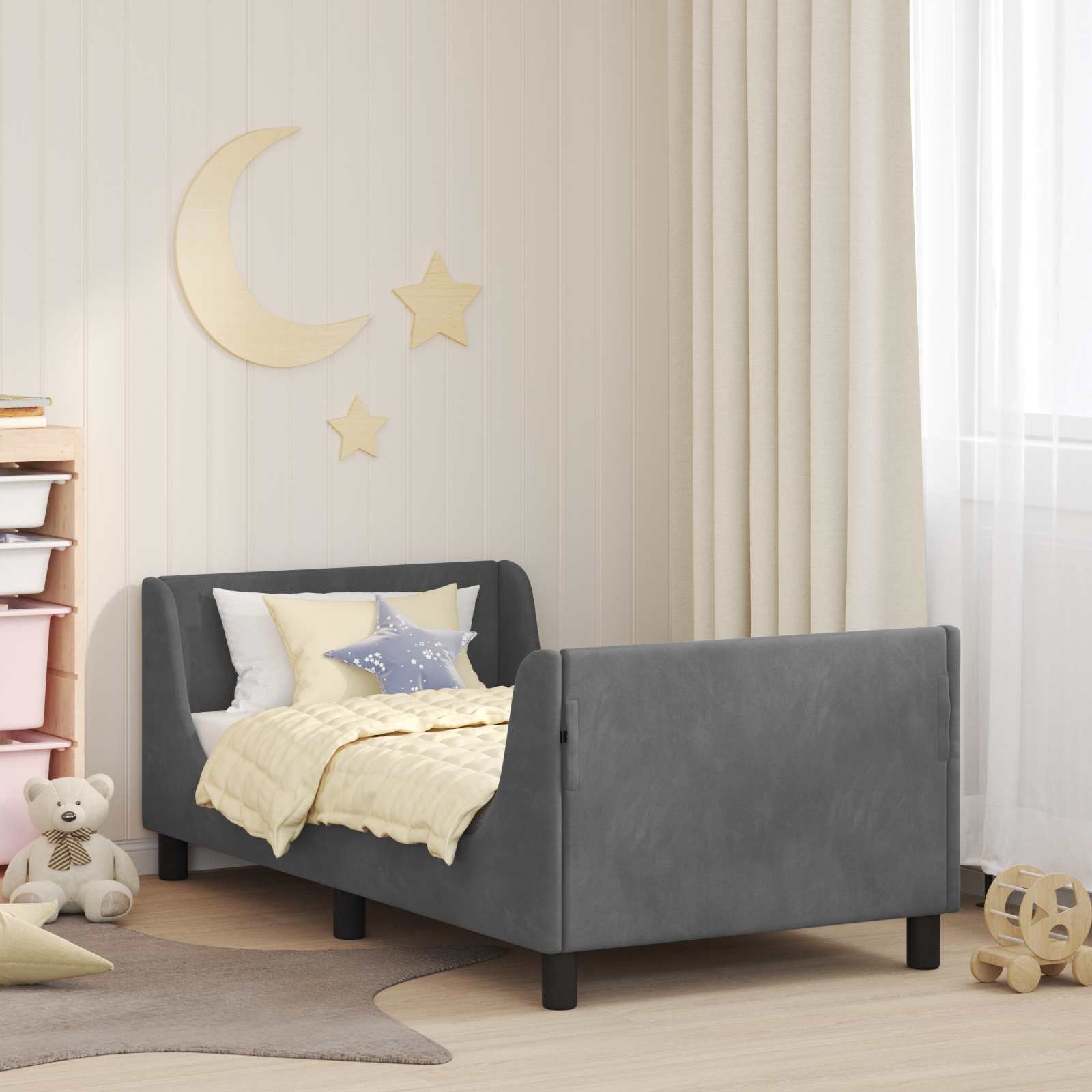 Kinderbettgestell mit Kopfteil Dunkelgrau 80 x 160 cm Samt