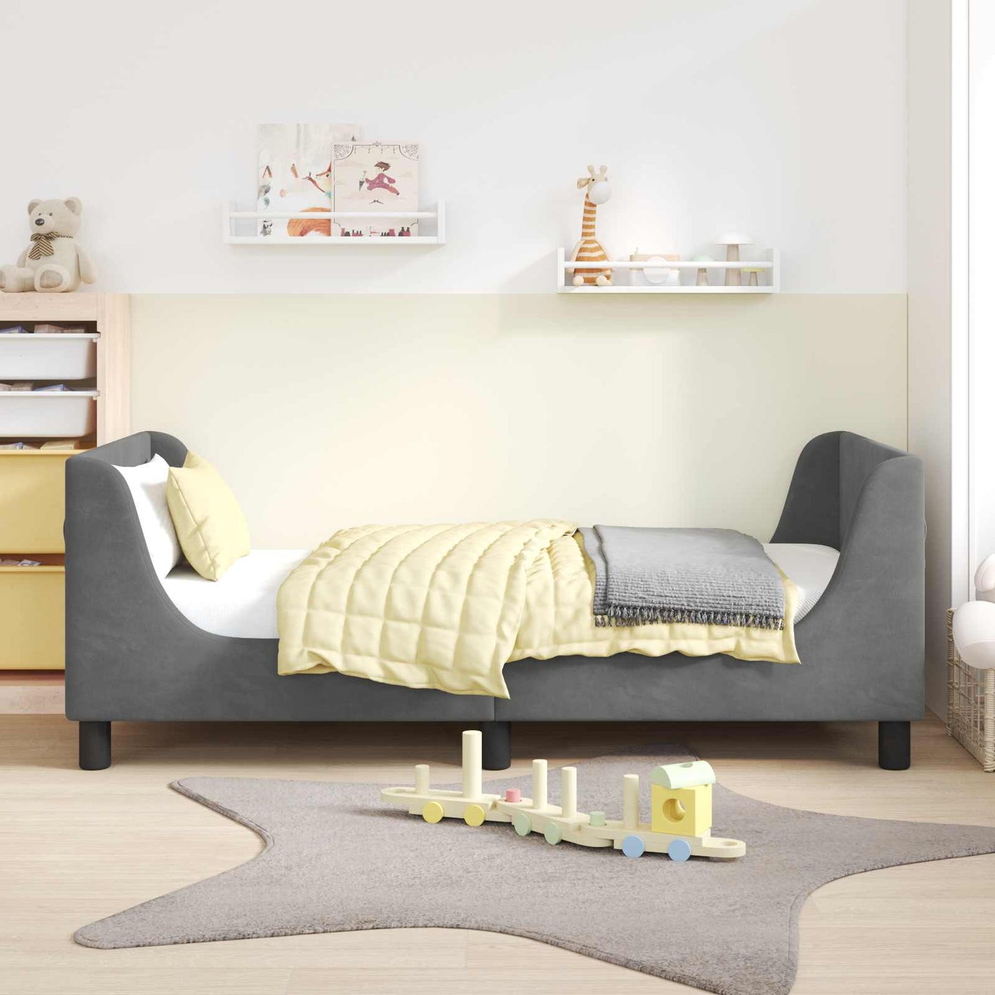 Kinderbettgestell mit Kopfteil Dunkelgrau 80 x 160 cm Samt