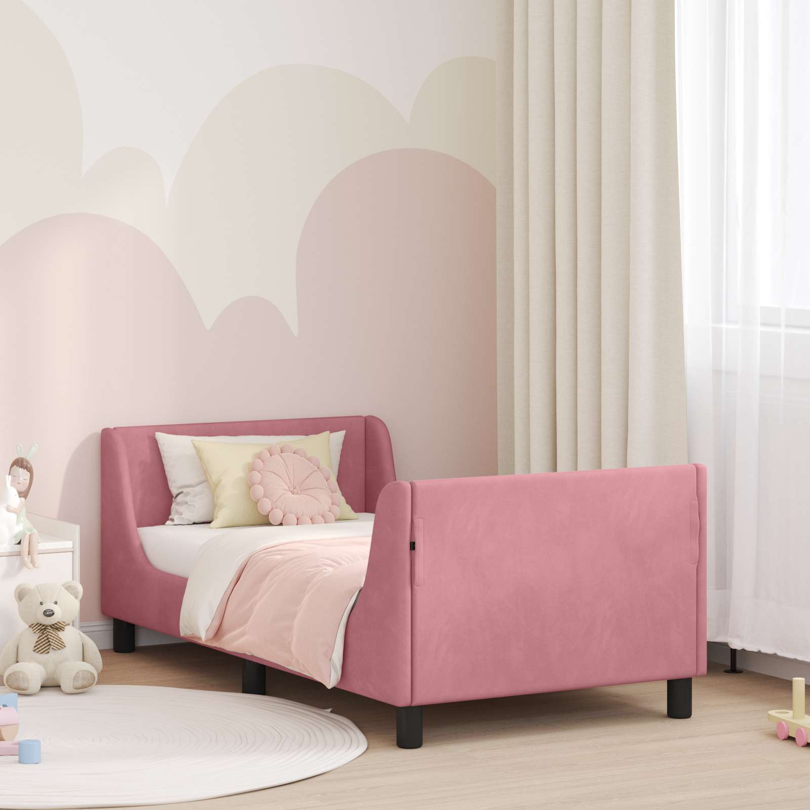 Kinderbettgestell mit Kopfteil Rosa 80 x 160 cm Samt