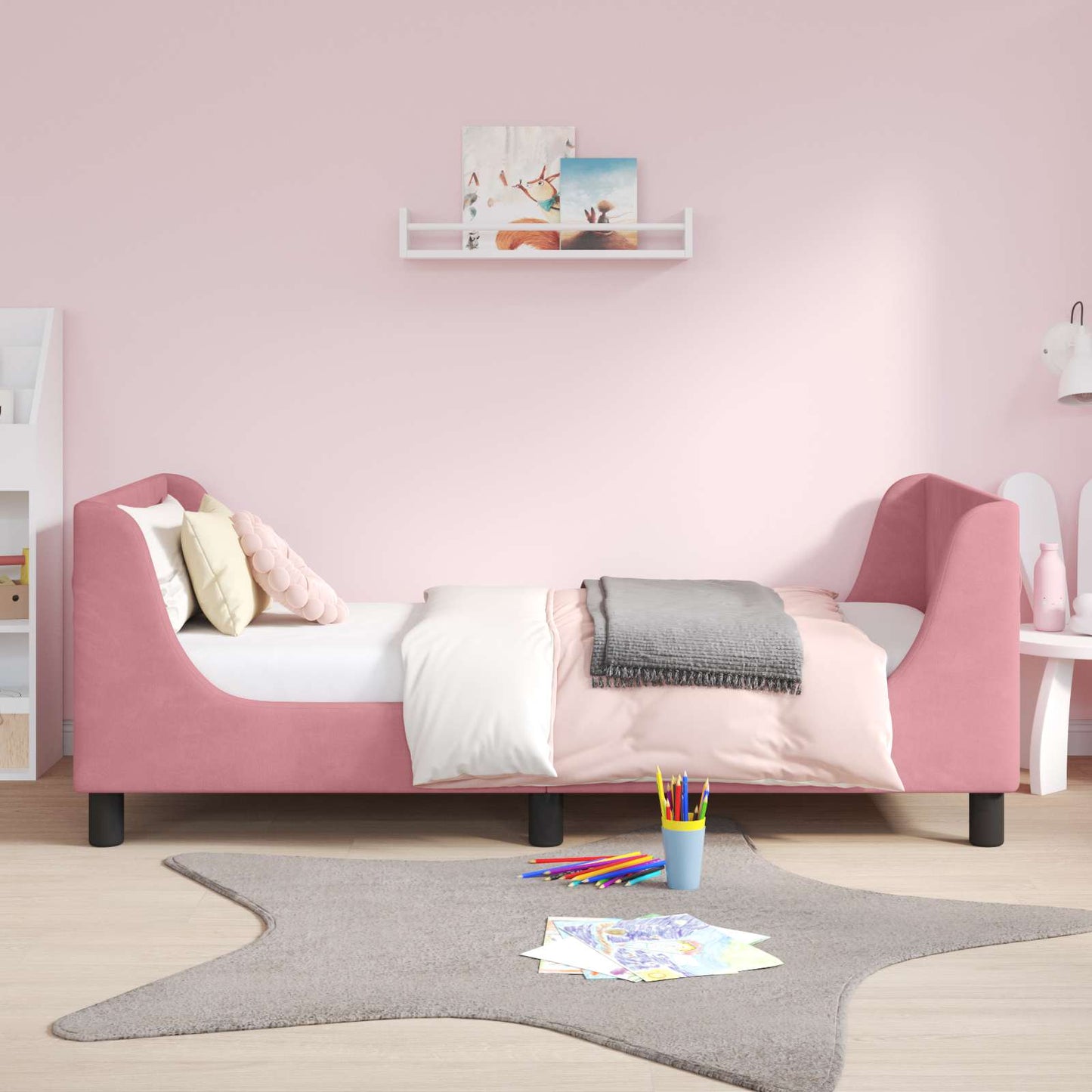 Kinderbettgestell mit Kopfteil Rosa 80 x 160 cm Samt