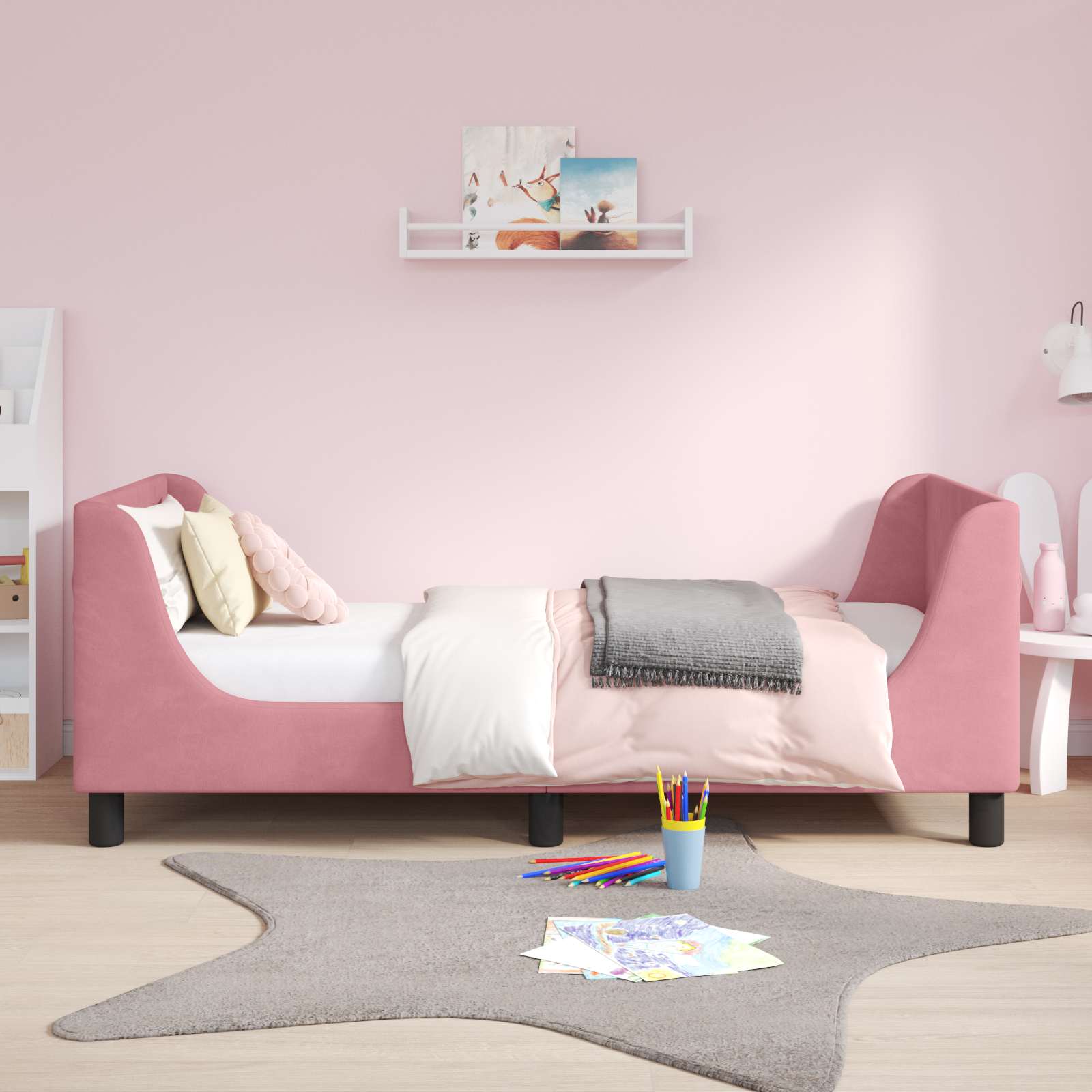 Kinderbettgestell mit Kopfteil Rosa 80 x 160 cm Samt