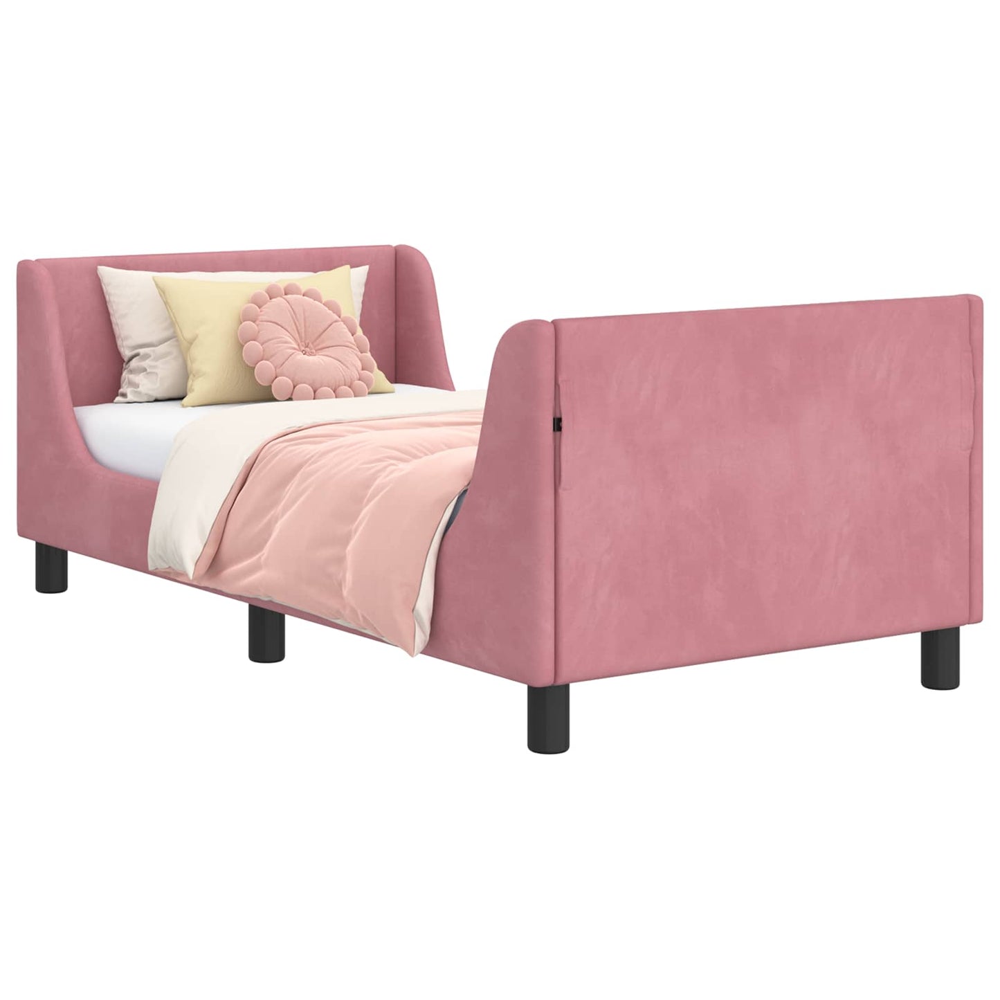 Kinderbettgestell mit Kopfteil Rosa 80 x 160 cm Samt