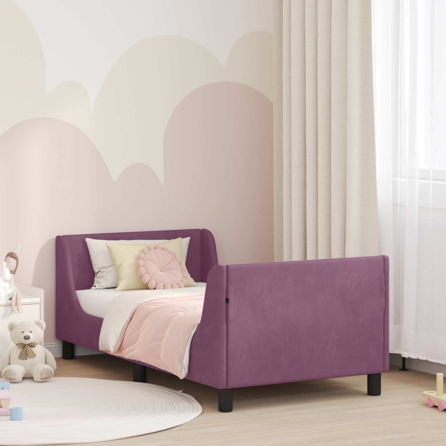 Kinderbettgestell mit Kopfteil Lila 80 x 160 cm Samt