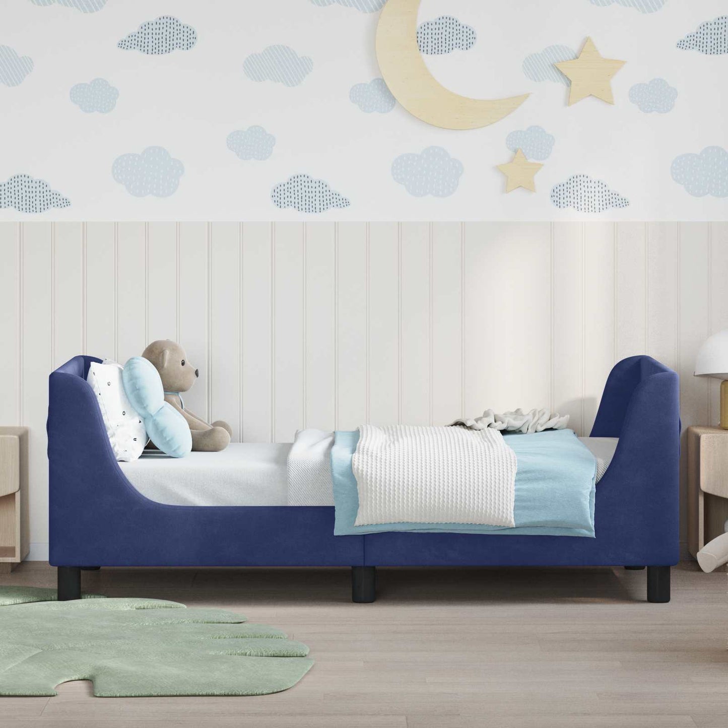 Kinderbettgestell mit Kopfteil Polizeiblau 80 x 160 cm Samt