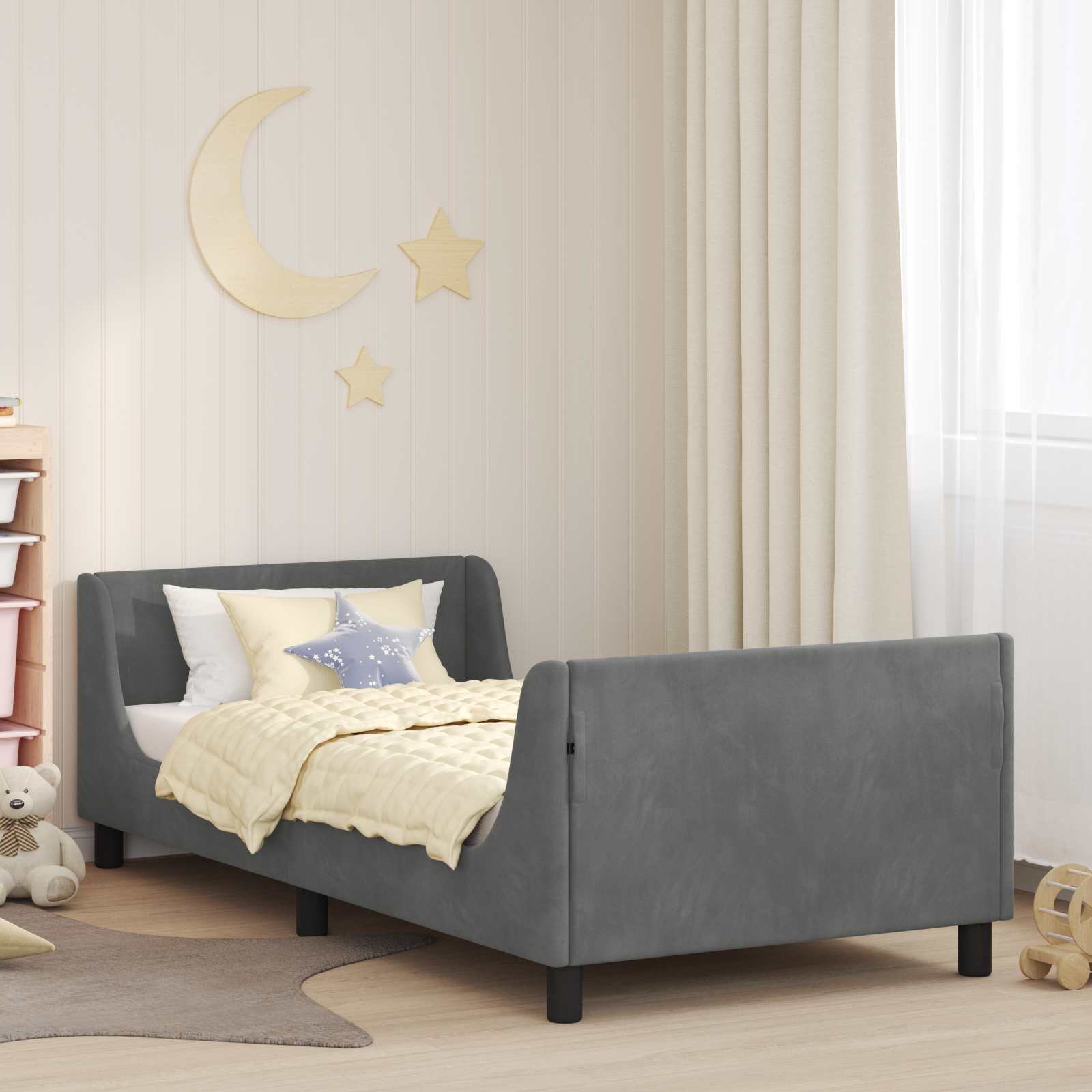Kinderbettgestell mit Kopfteil Dunkelgrau 80 x 200 cm Samt