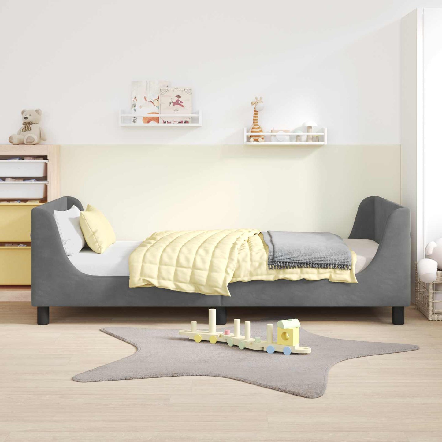 Kinderbettgestell mit Kopfteil Dunkelgrau 80 x 200 cm Samt
