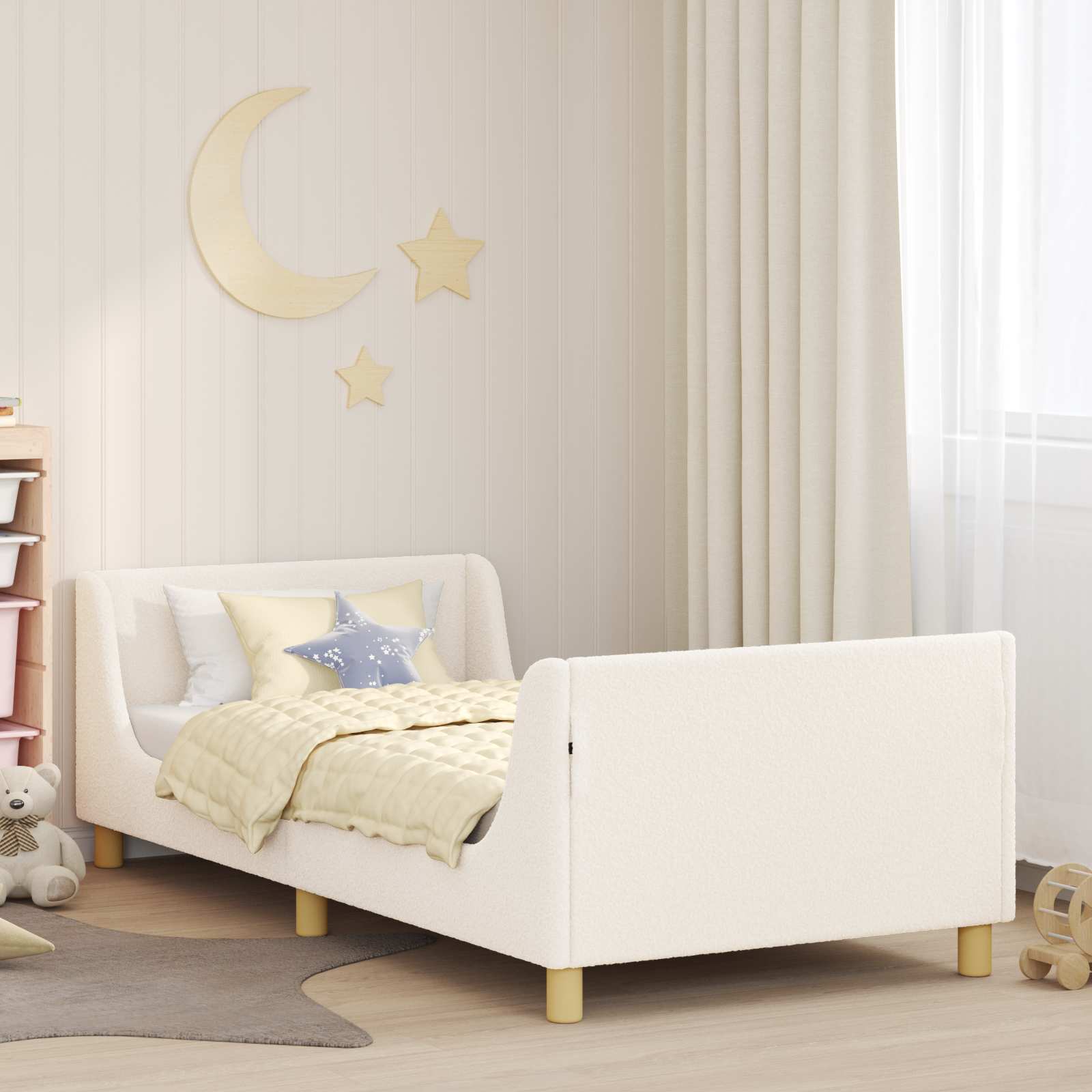 Kinderbettgestell mit Kopfteil Creme 90 x 200 cm Bouclé