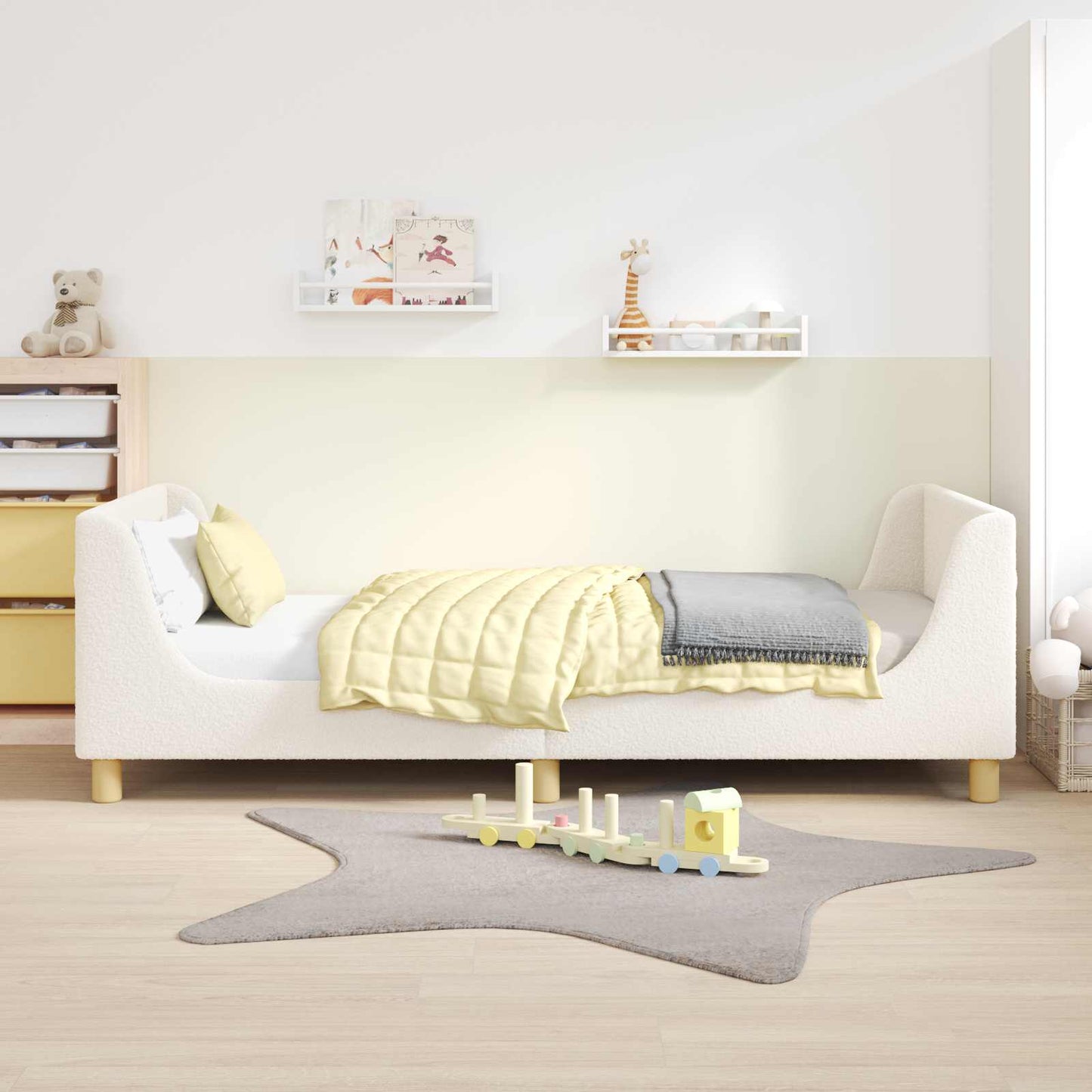 Kinderbettgestell mit Kopfteil Creme 90 x 200 cm Bouclé