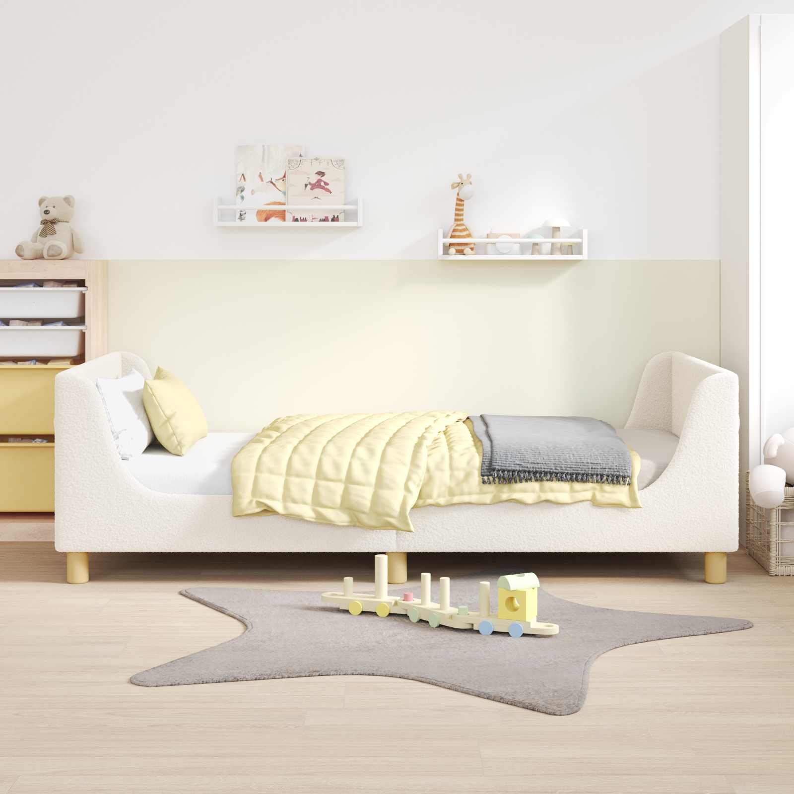 Kinderbettgestell mit Kopfteil Creme 90 x 200 cm Bouclé