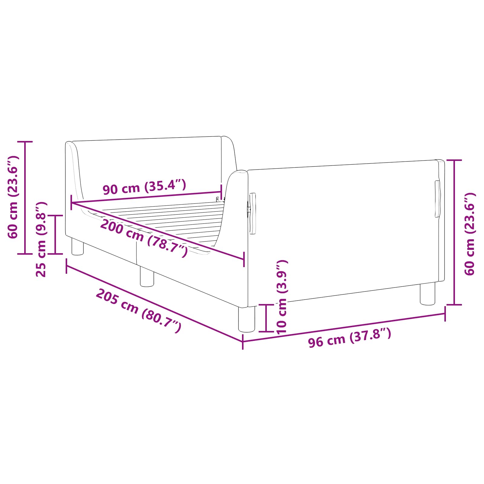 Kinderbettgestell mit Kopfteil Creme 90 x 200 cm Bouclé