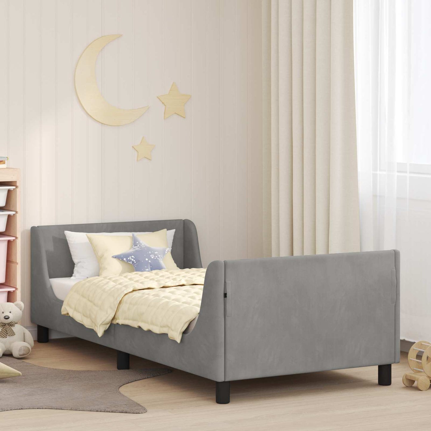 Kinderbettgestell mit Kopfteil Hellgrau 90 x 200 cm Samt