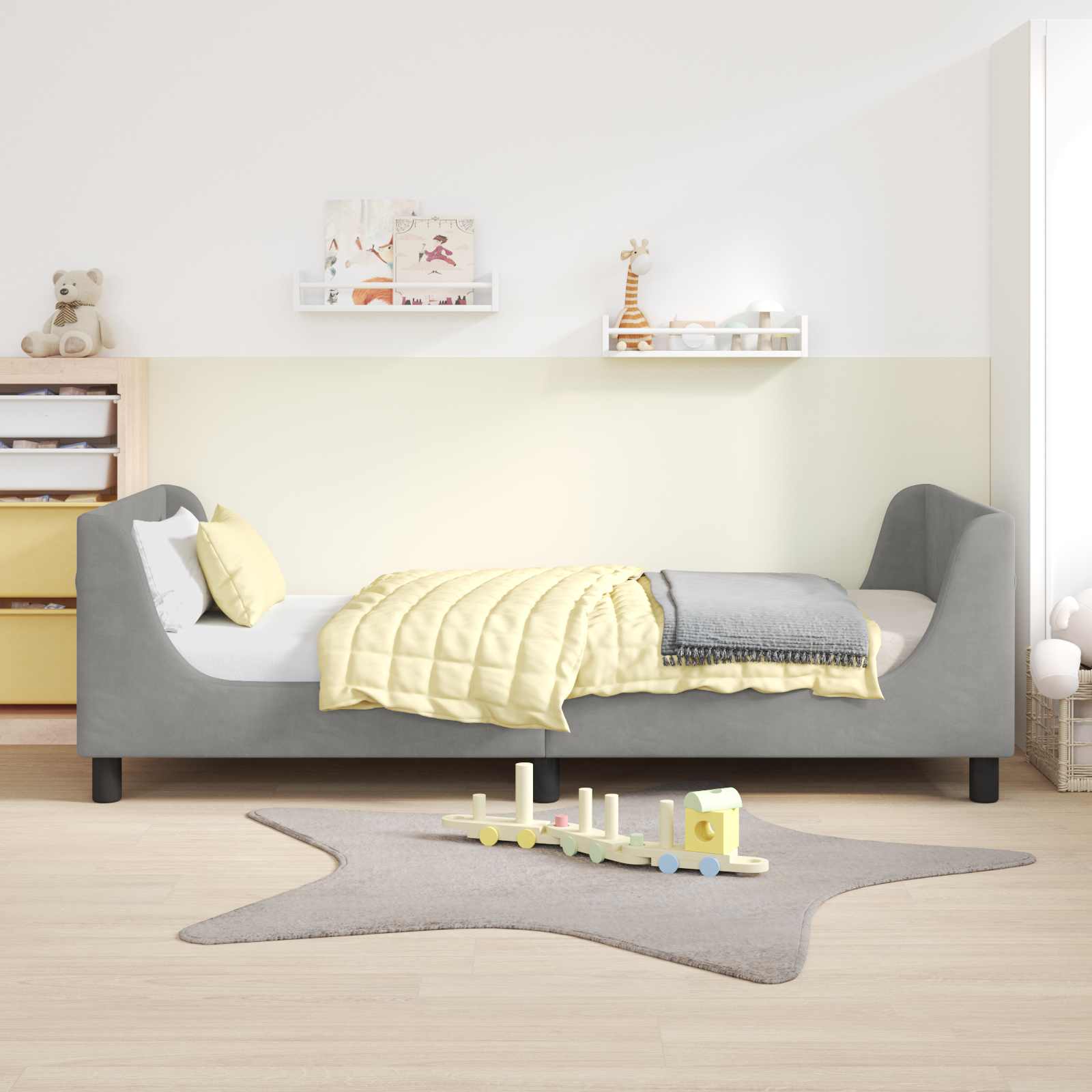 Kinderbettgestell mit Kopfteil Hellgrau 90 x 200 cm Samt