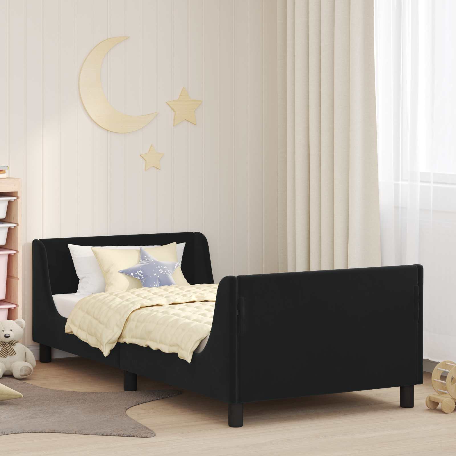 Kinderbettgestell mit Kopfteil Schwarz 90 x 200 cm Samt