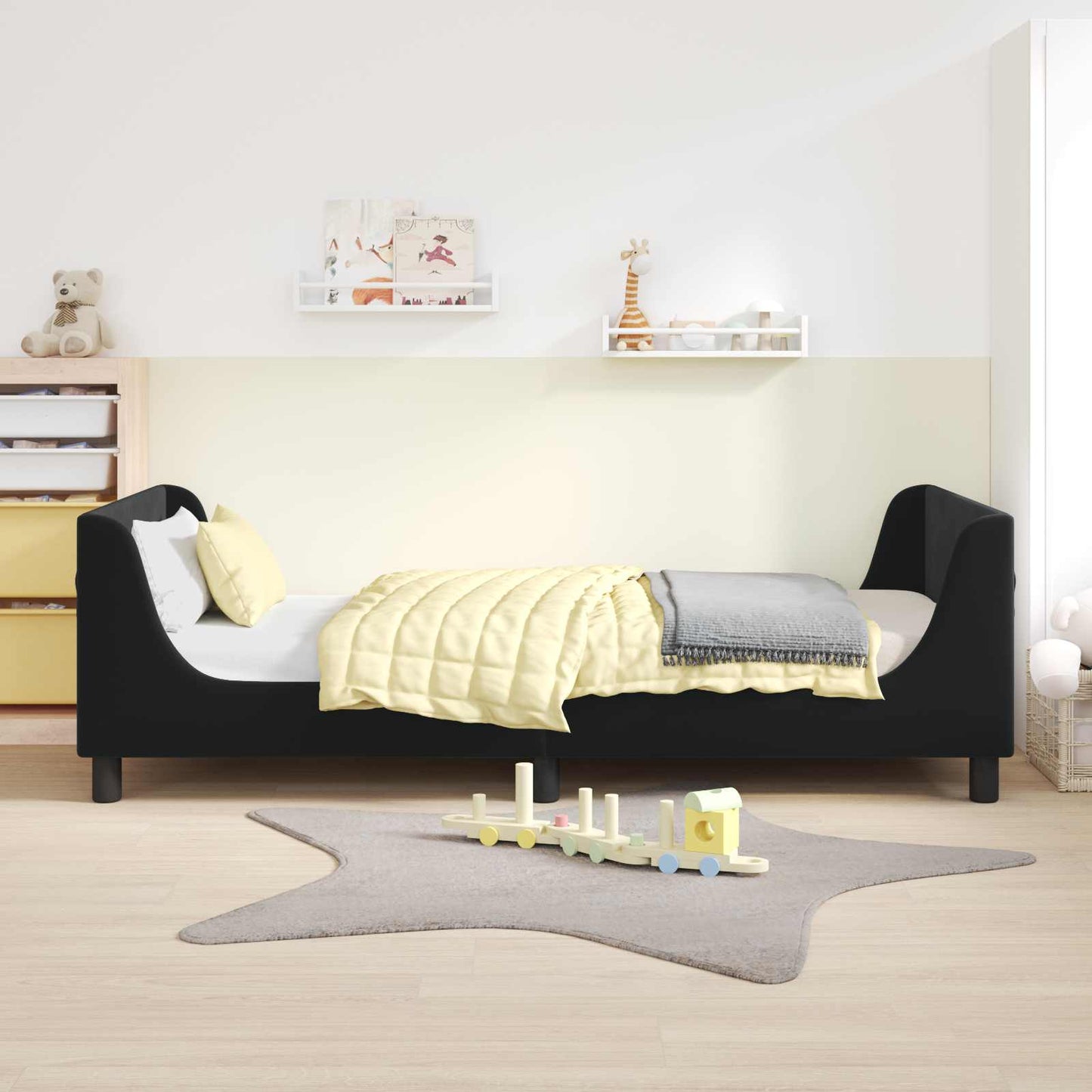 Kinderbettgestell mit Kopfteil Schwarz 90 x 200 cm Samt