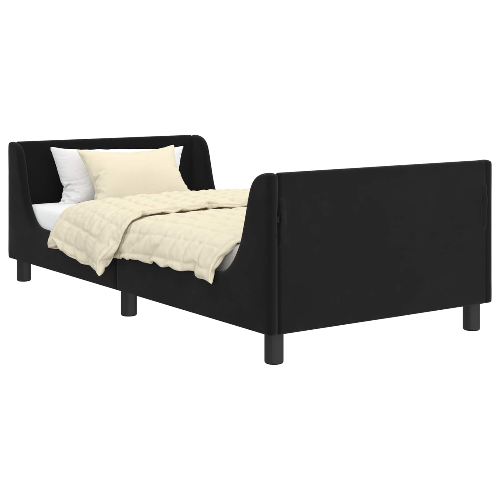 Kinderbettgestell mit Kopfteil Schwarz 90 x 200 cm Samt