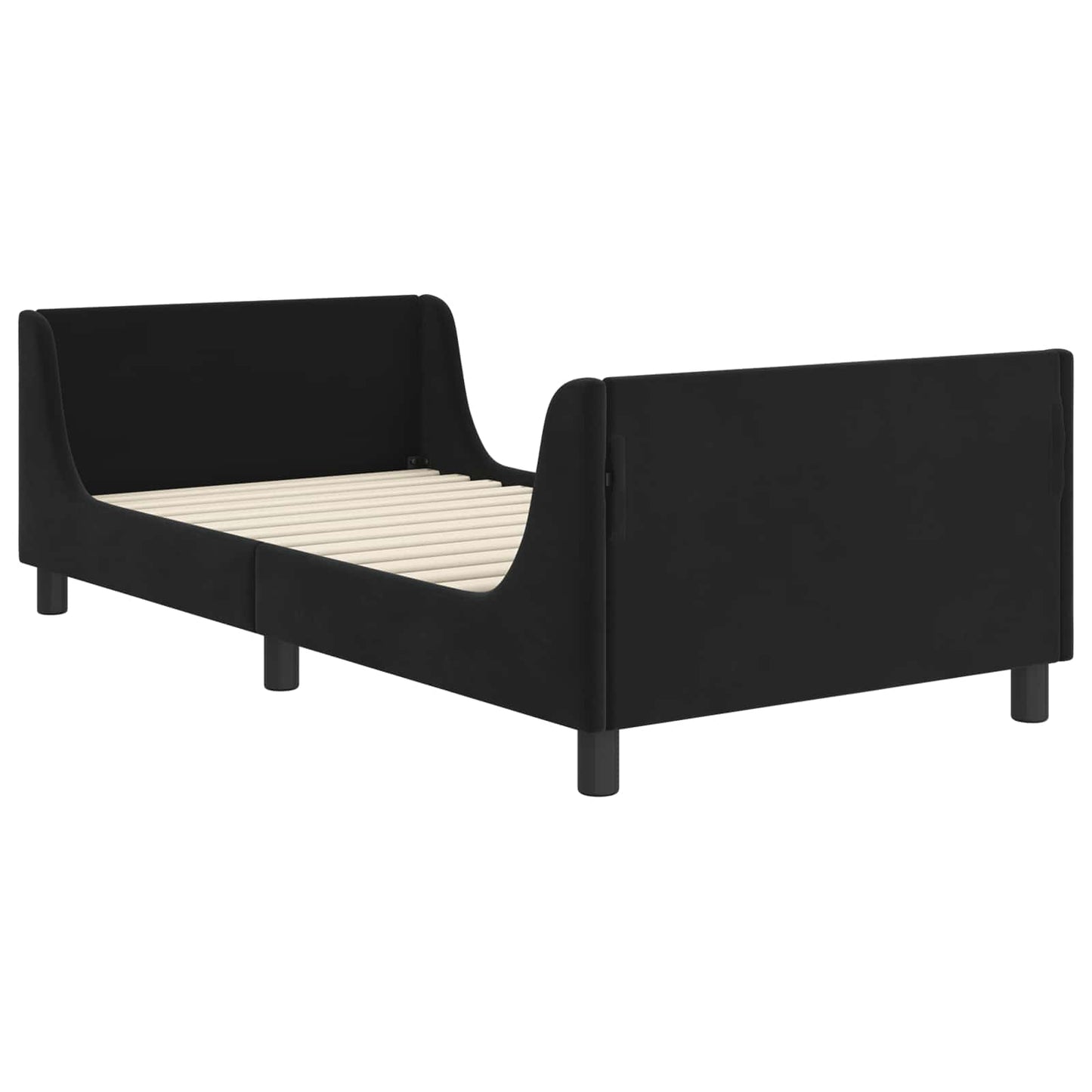 Kinderbettgestell mit Kopfteil Schwarz 90 x 200 cm Samt