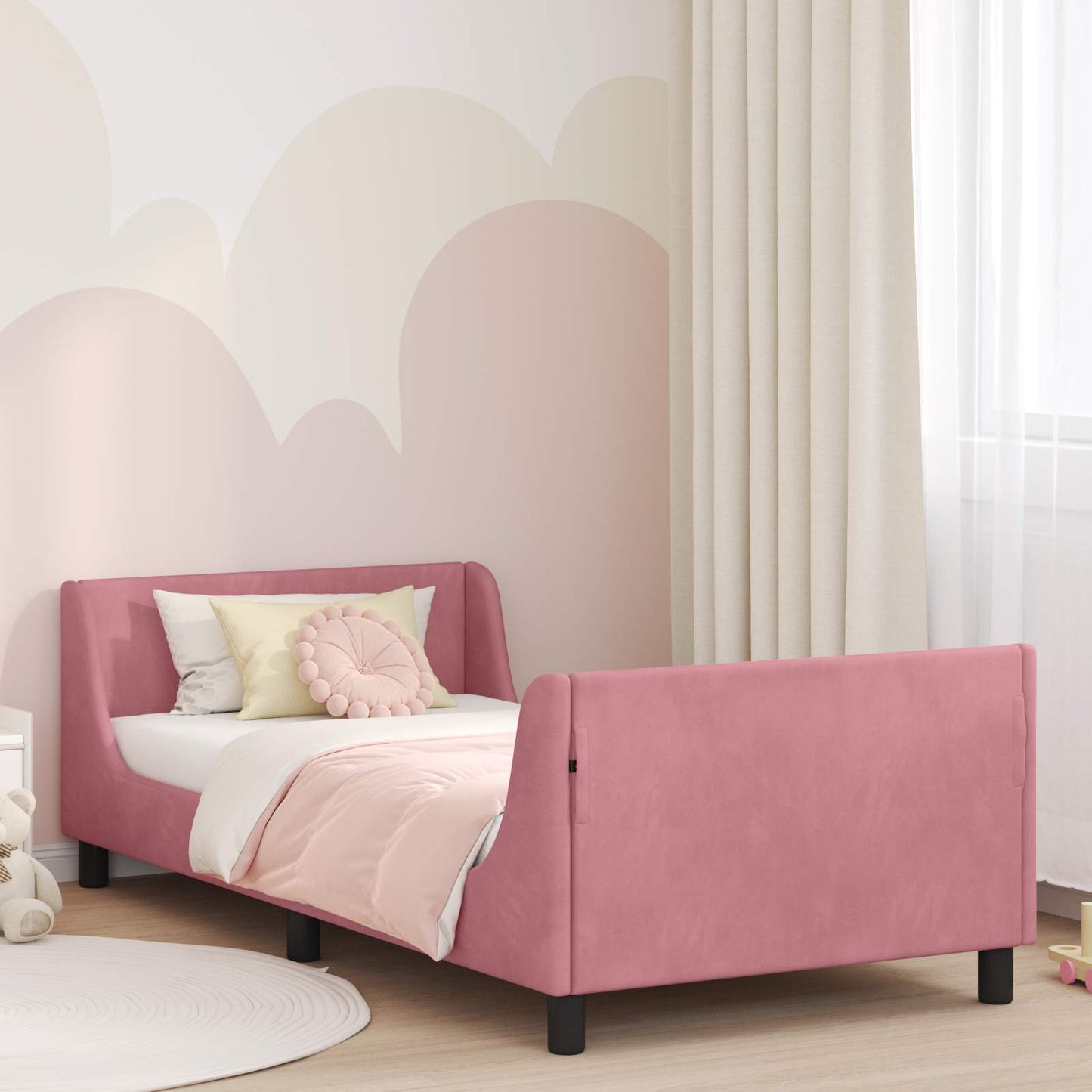 Kinderbettgestell mit Kopfteil Rosa 90 x 200 cm Samt