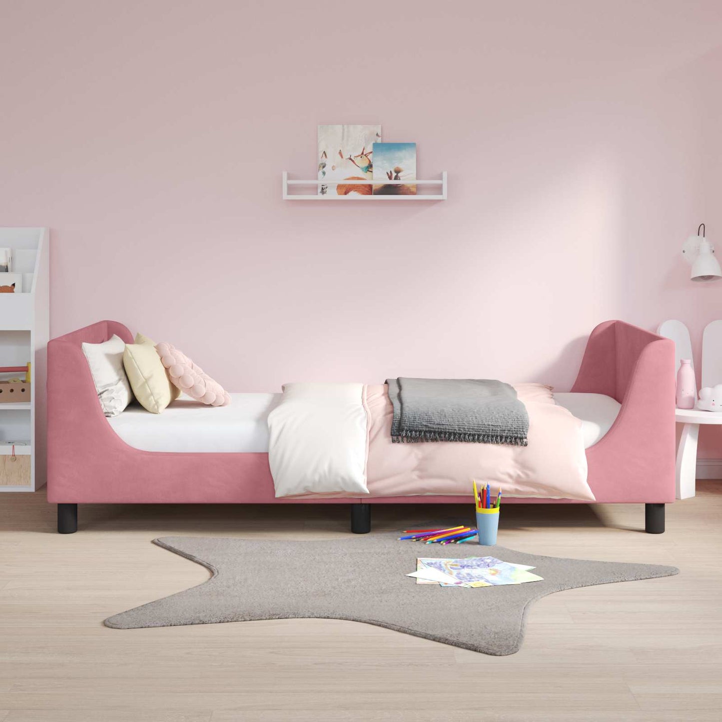 Kinderbettgestell mit Kopfteil Rosa 90 x 200 cm Samt