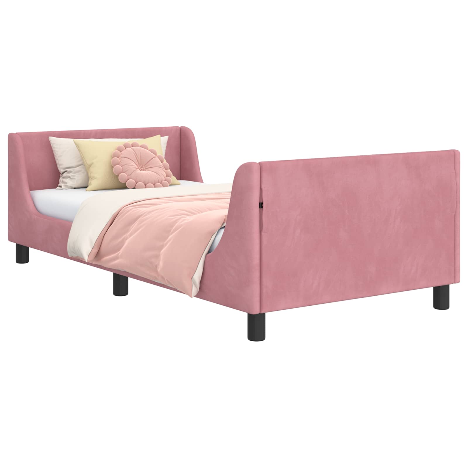 Kinderbettgestell mit Kopfteil Rosa 90 x 200 cm Samt