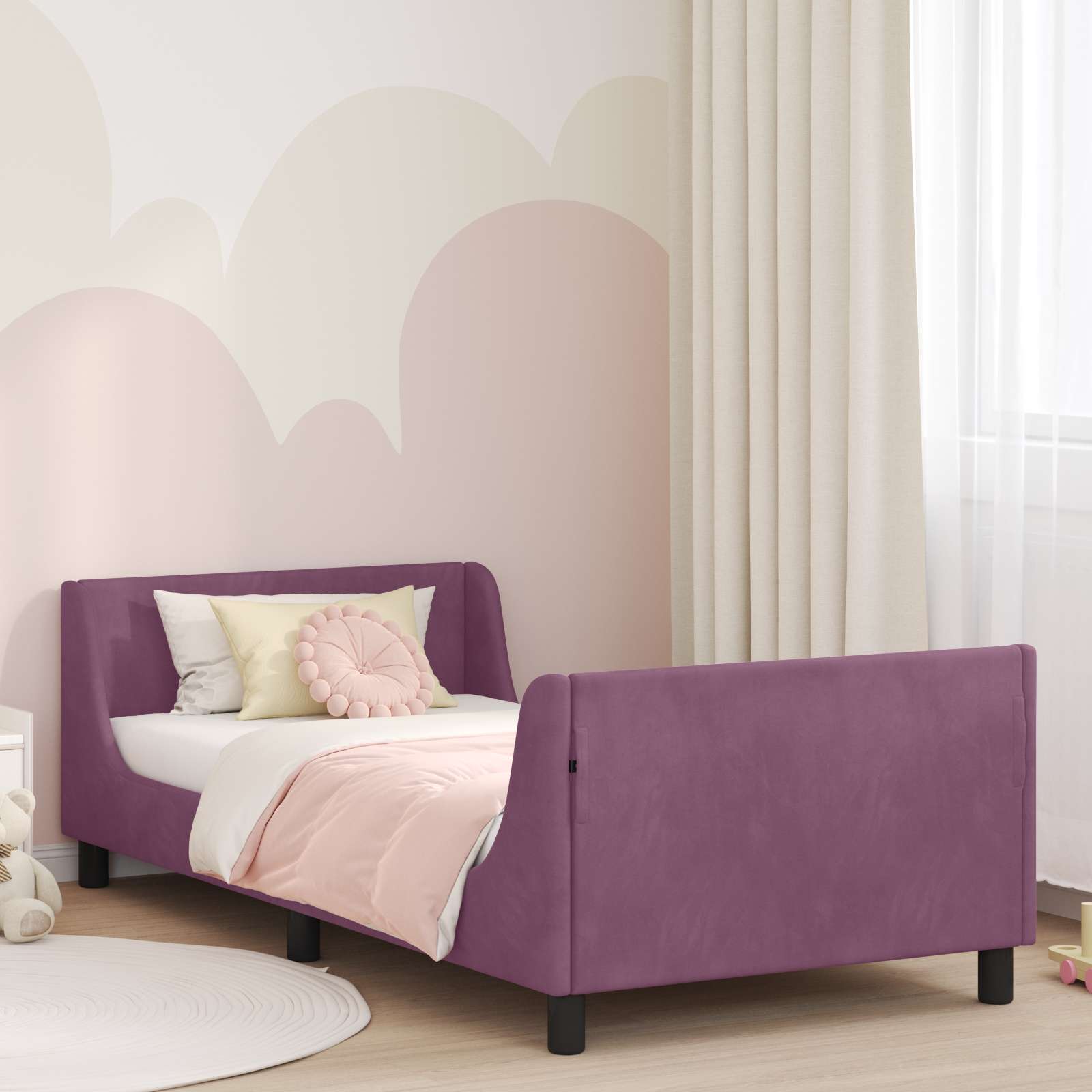 Kinderbettgestell mit Kopfteil Lila 90 x 200 cm Samt