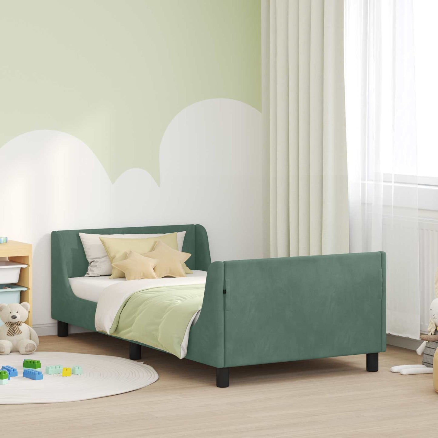 Kinderbettgestell mit Kopfteil Meergrün 90 x 200 cm Samt