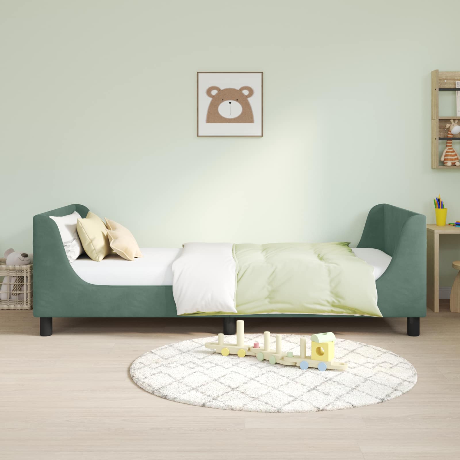 Kinderbettgestell mit Kopfteil Meergrün 90 x 200 cm Samt