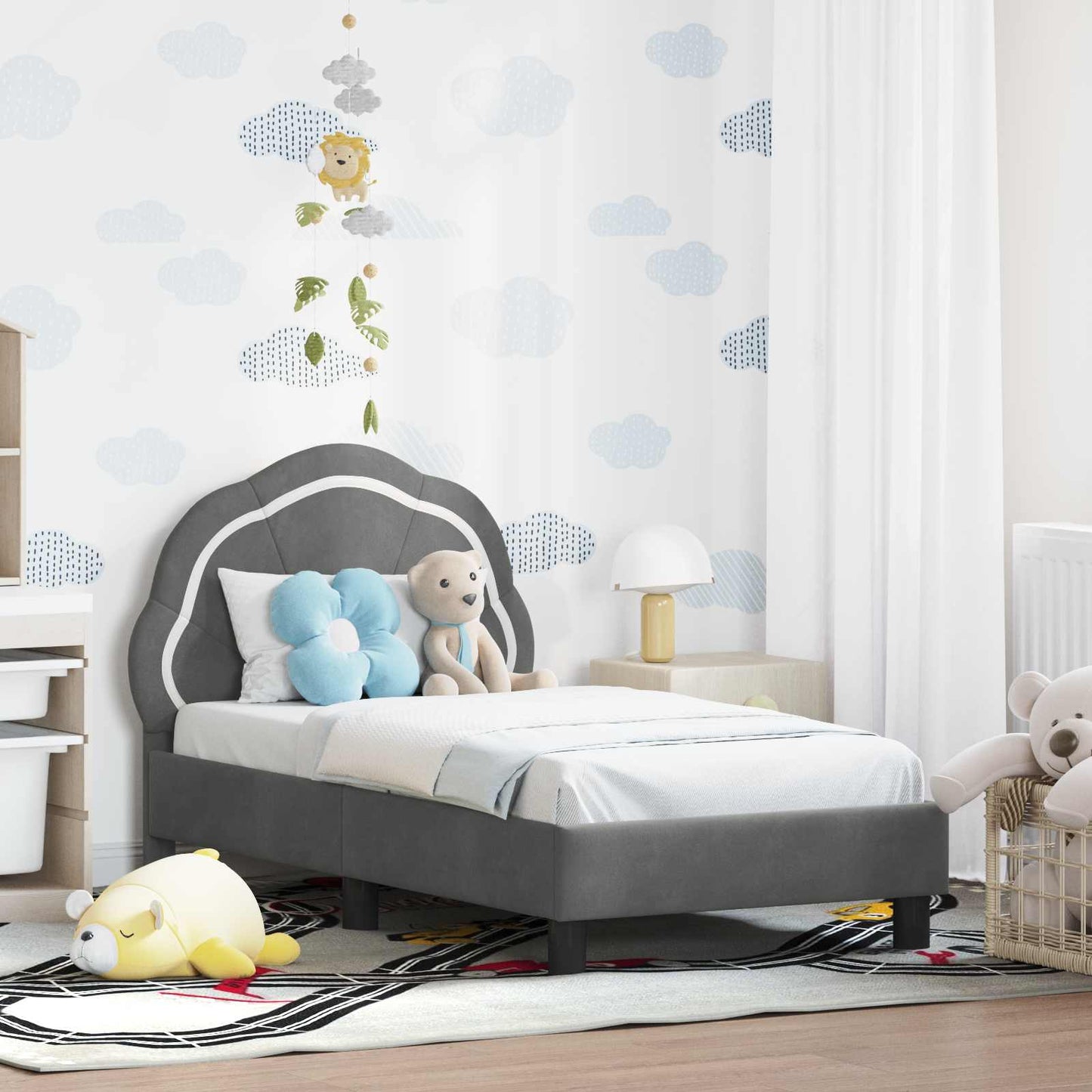Kinderbettgestell mit Kopfteil Dunkelgrau 70 x 140 cm Samt
