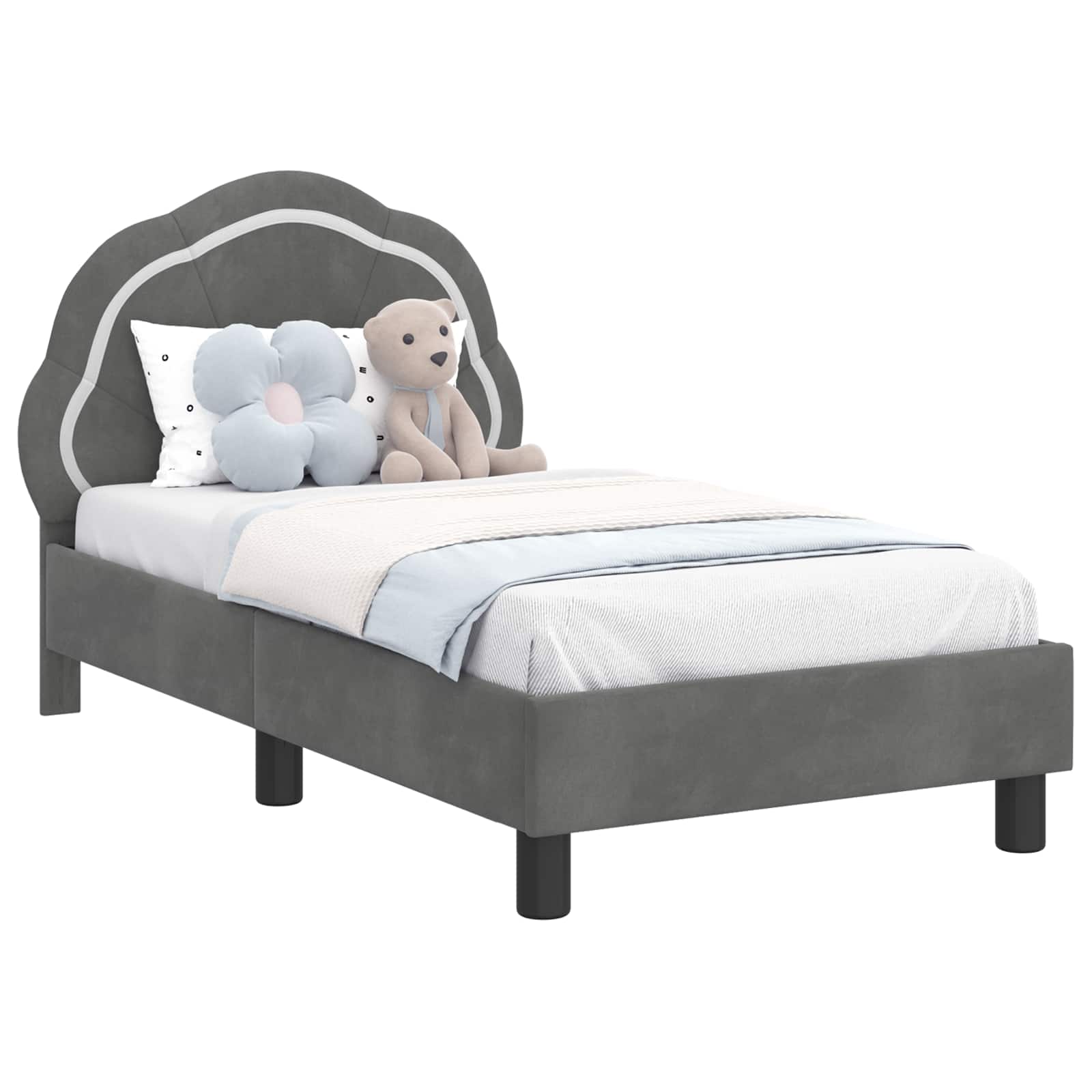 Kinderbettgestell mit Kopfteil Dunkelgrau 70 x 140 cm Samt