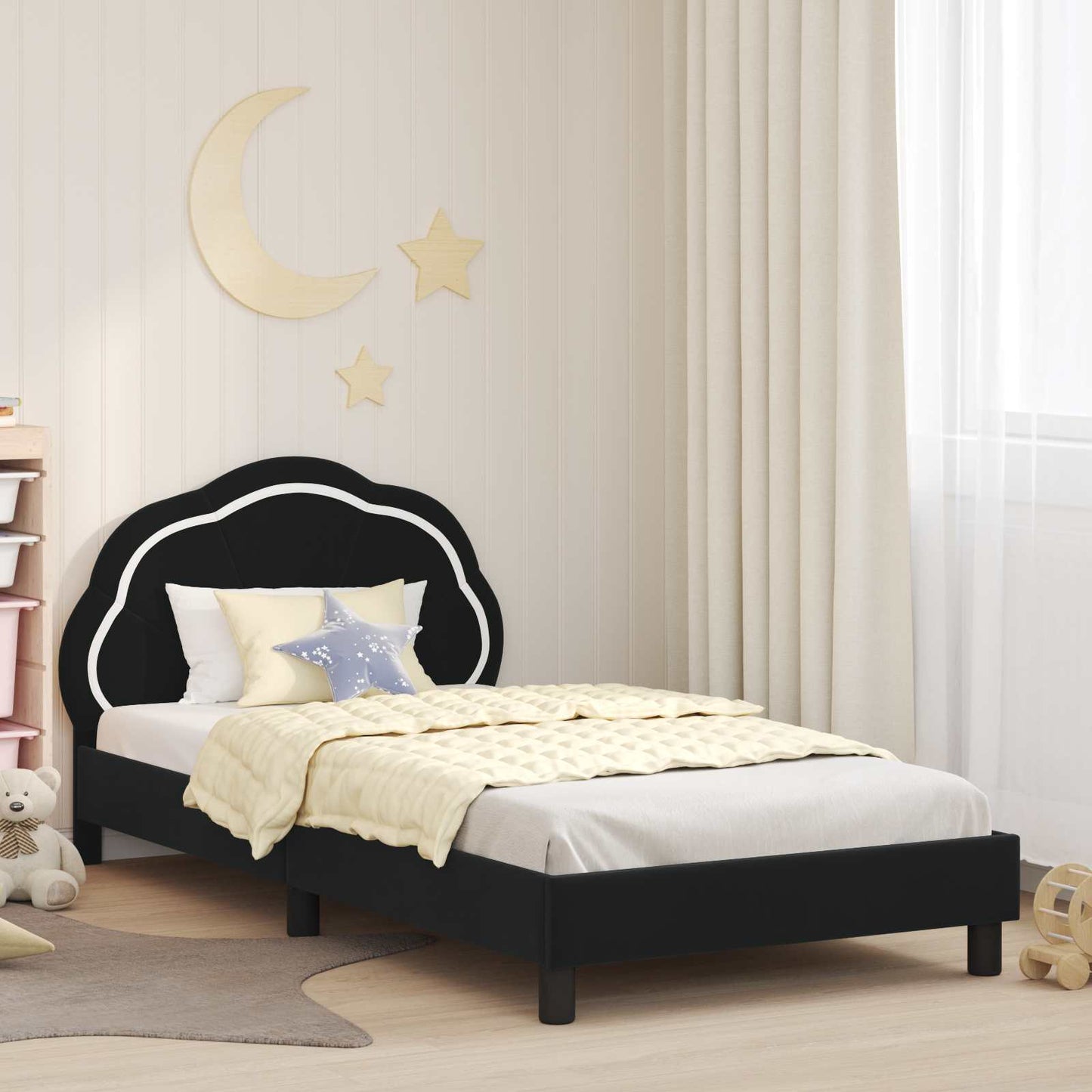 Kinderbettgestell mit Kopfteil Schwarz 90 x 190 cm Samt