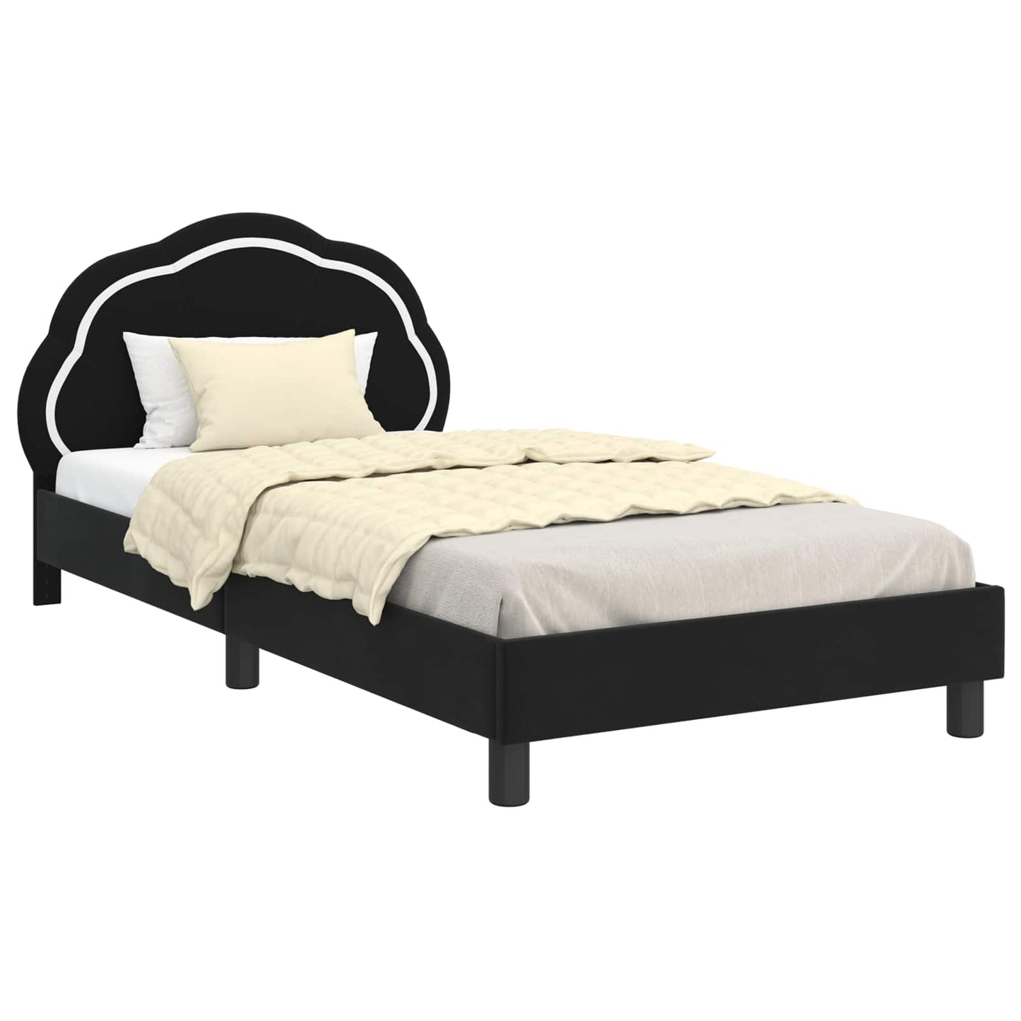 Kinderbettgestell mit Kopfteil Schwarz 90 x 190 cm Samt