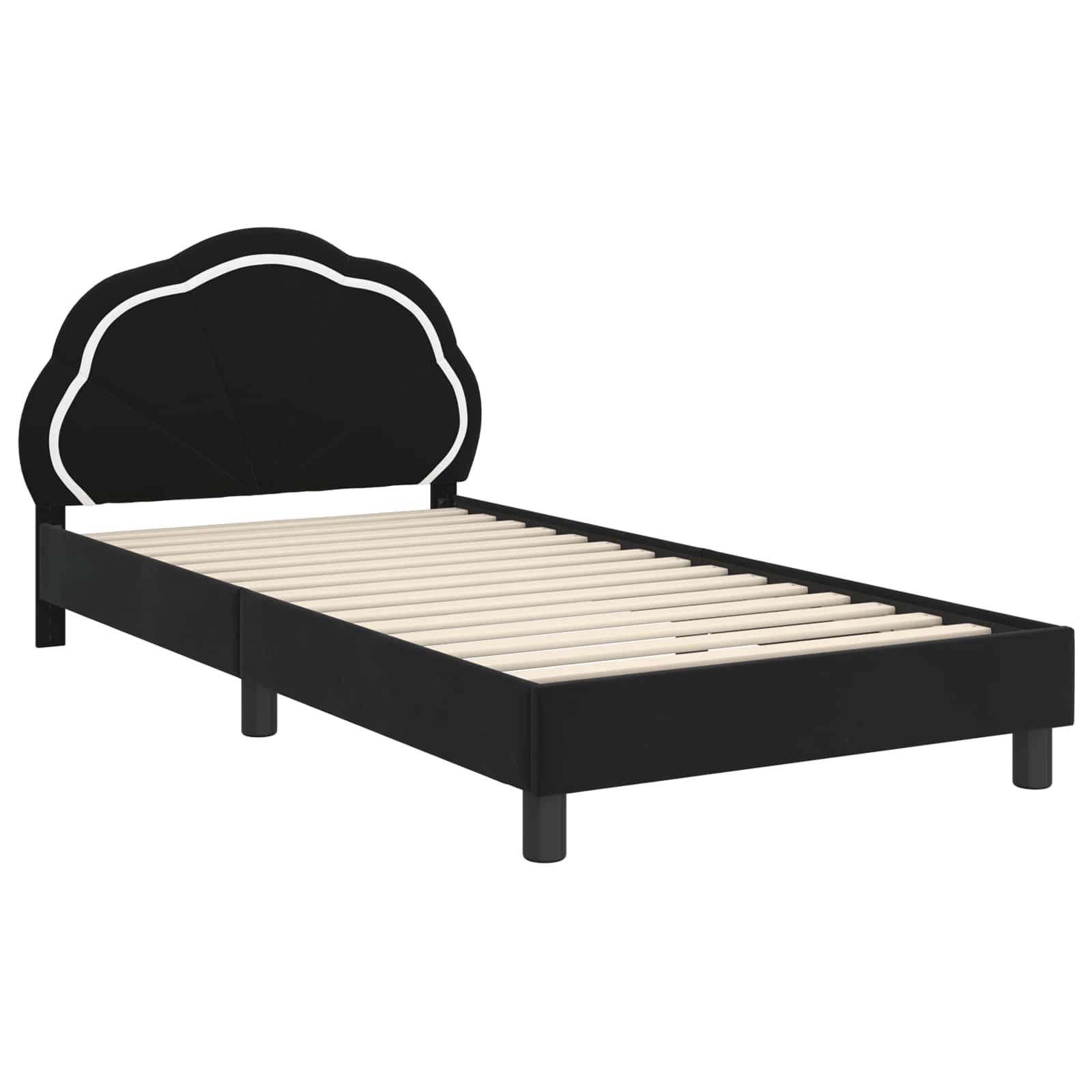 Kinderbettgestell mit Kopfteil Schwarz 90 x 190 cm Samt