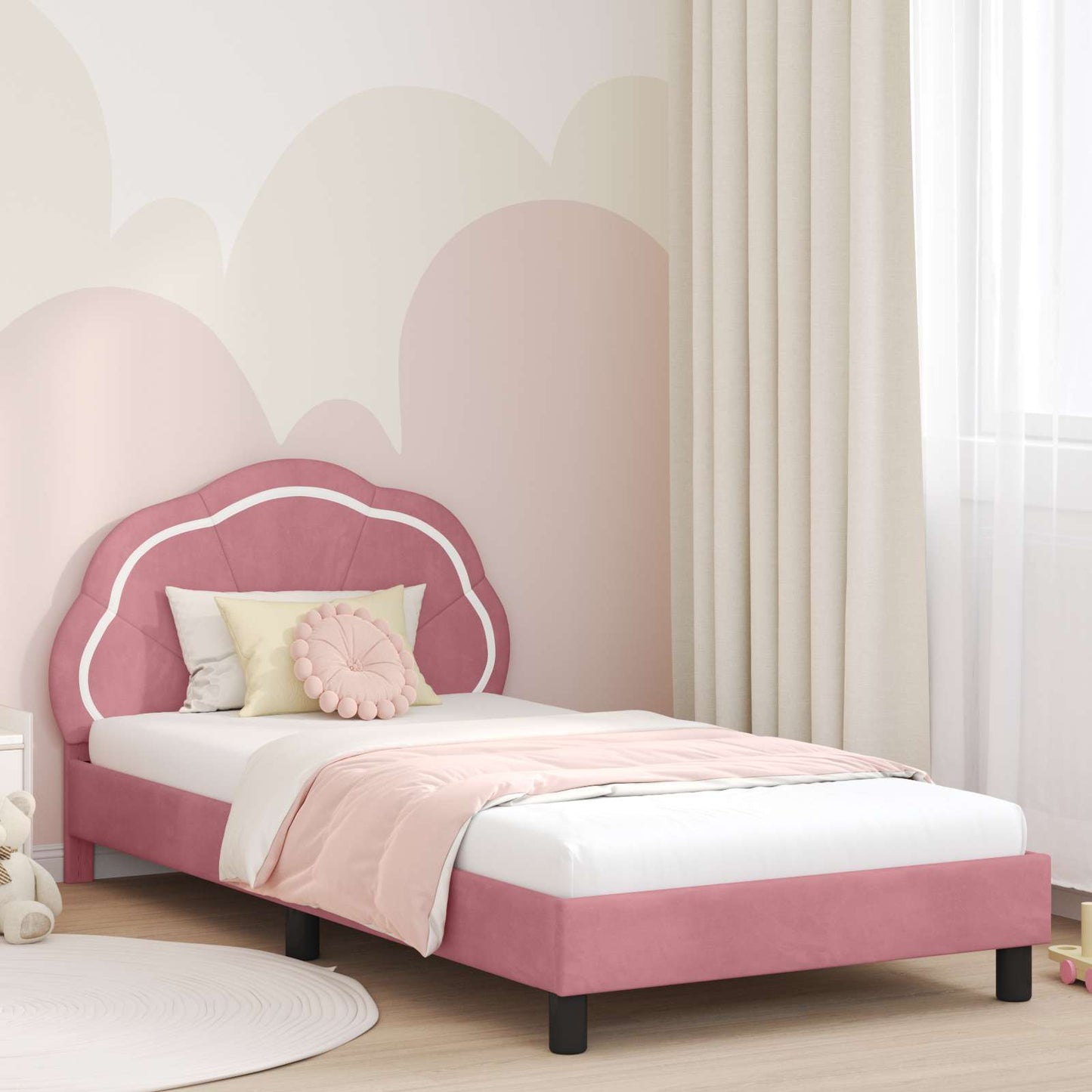 Kinderbettgestell mit Kopfteil Rosa 90 x 190 cm Samt