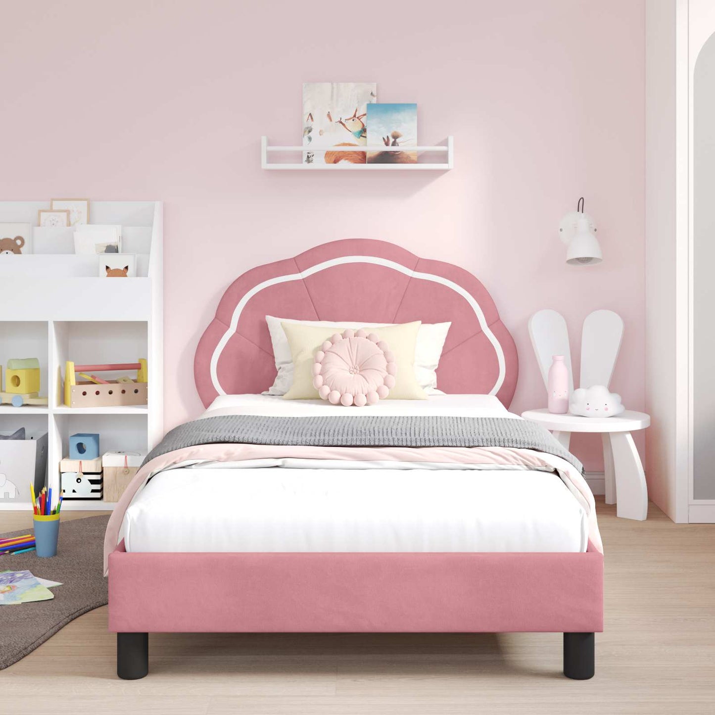Kinderbettgestell mit Kopfteil Rosa 90 x 190 cm Samt