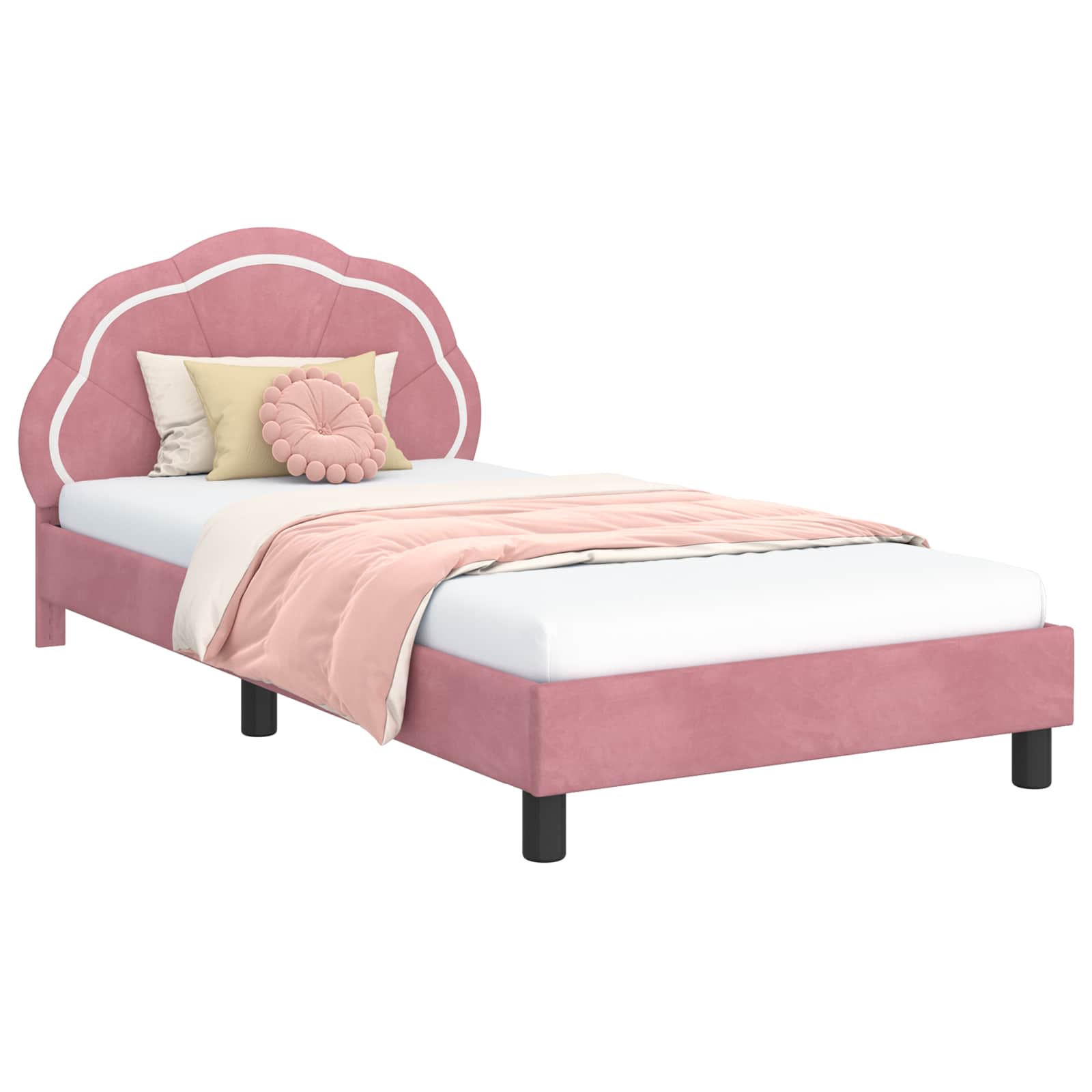 Kinderbettgestell mit Kopfteil Rosa 90 x 190 cm Samt