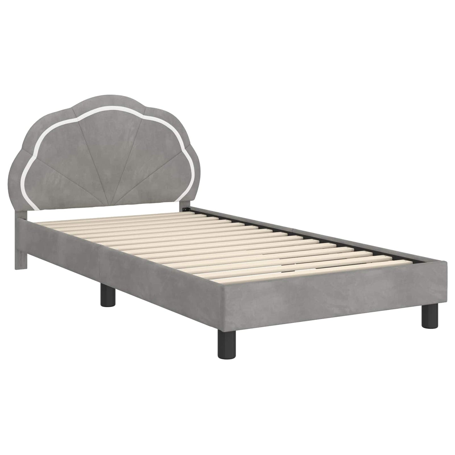 Kinderbettgestell mit Kopfteil Hellgrau 90 x 200 cm Samt