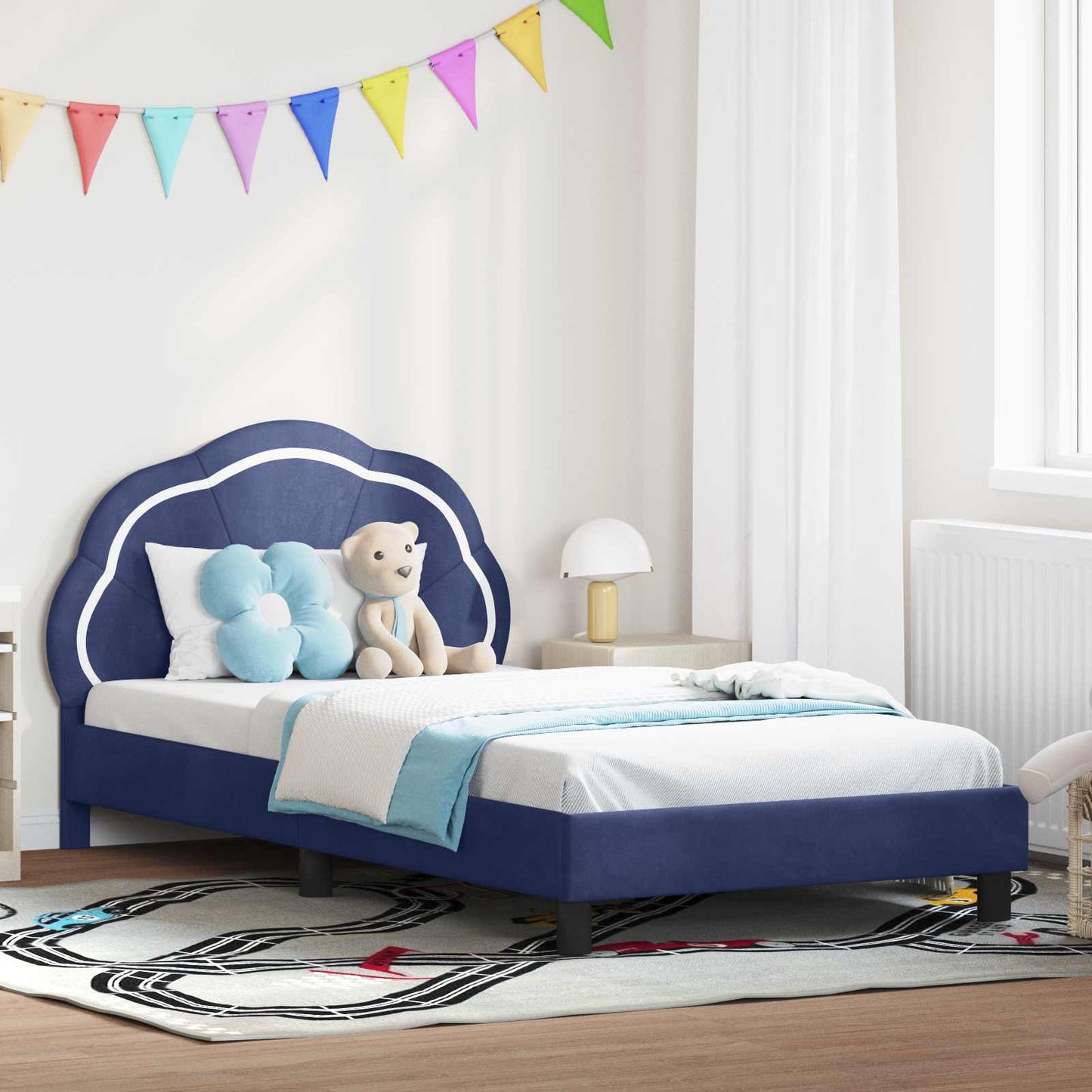 Kinderbettgestell mit Kopfteil Polizeiblau 90 x 200 cm Samt