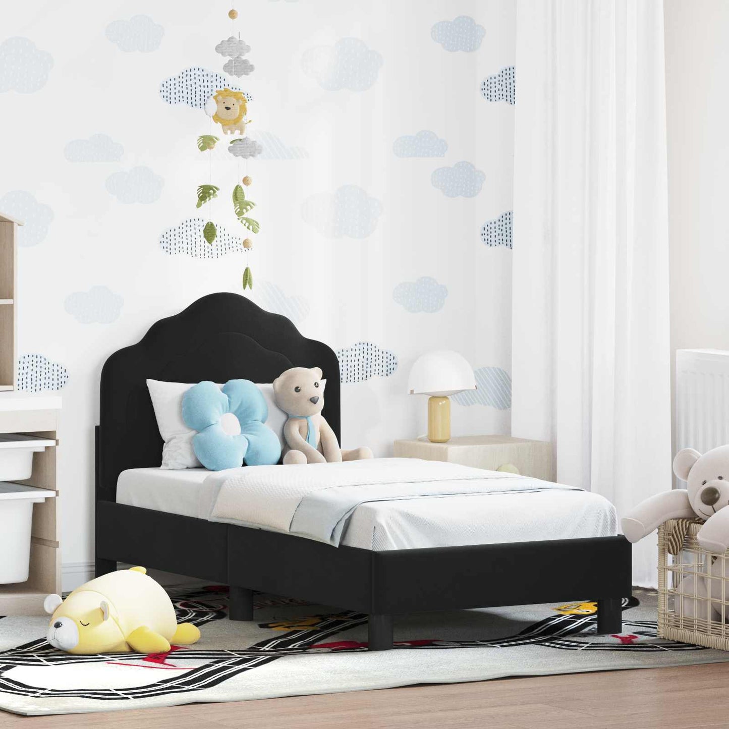 Kinderbettgestell mit Kopfteil Schwarz 70 x 140 cm Samt